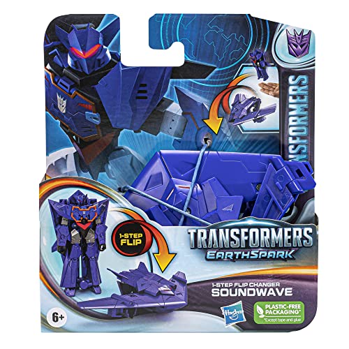 Transformers EarthSpark 1-Step Flip Changer Soundwave Action Figure – 10 cm Robot to Jet