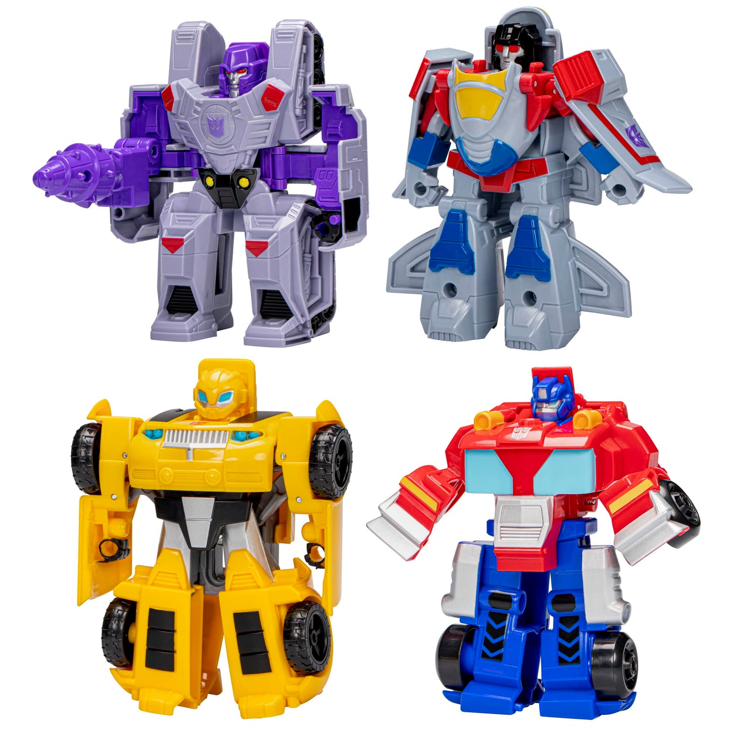 Transformers Heroes vs Villains 4-Pack – 4.5-Inch Autobot & Decepticon Action Figures | Easy 2-in-1 Play for Kids 3+