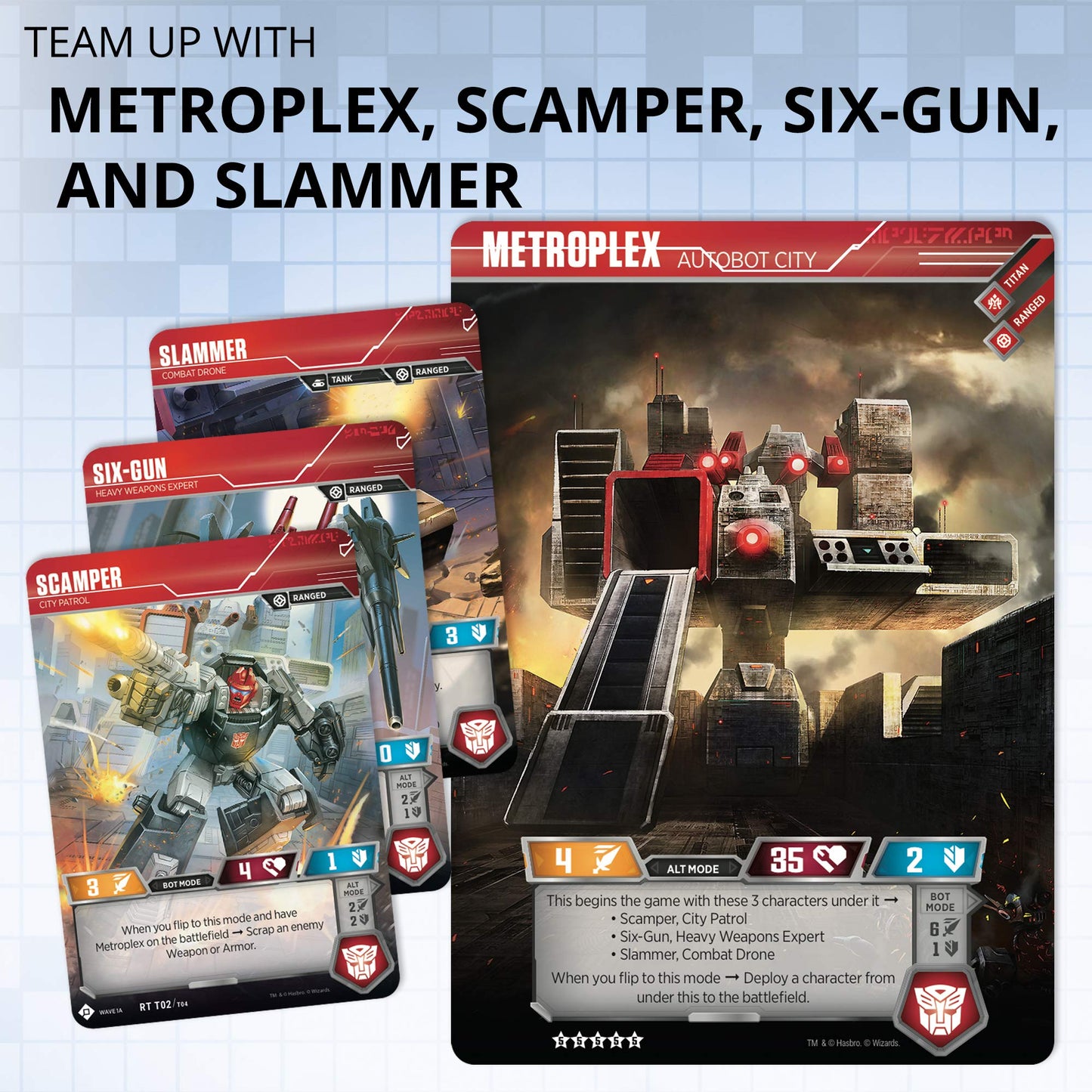 Transformers TCG Metroplex Deck – Foil Titan Card + 44 Cards (Scamper, Six Gun, Slammer)