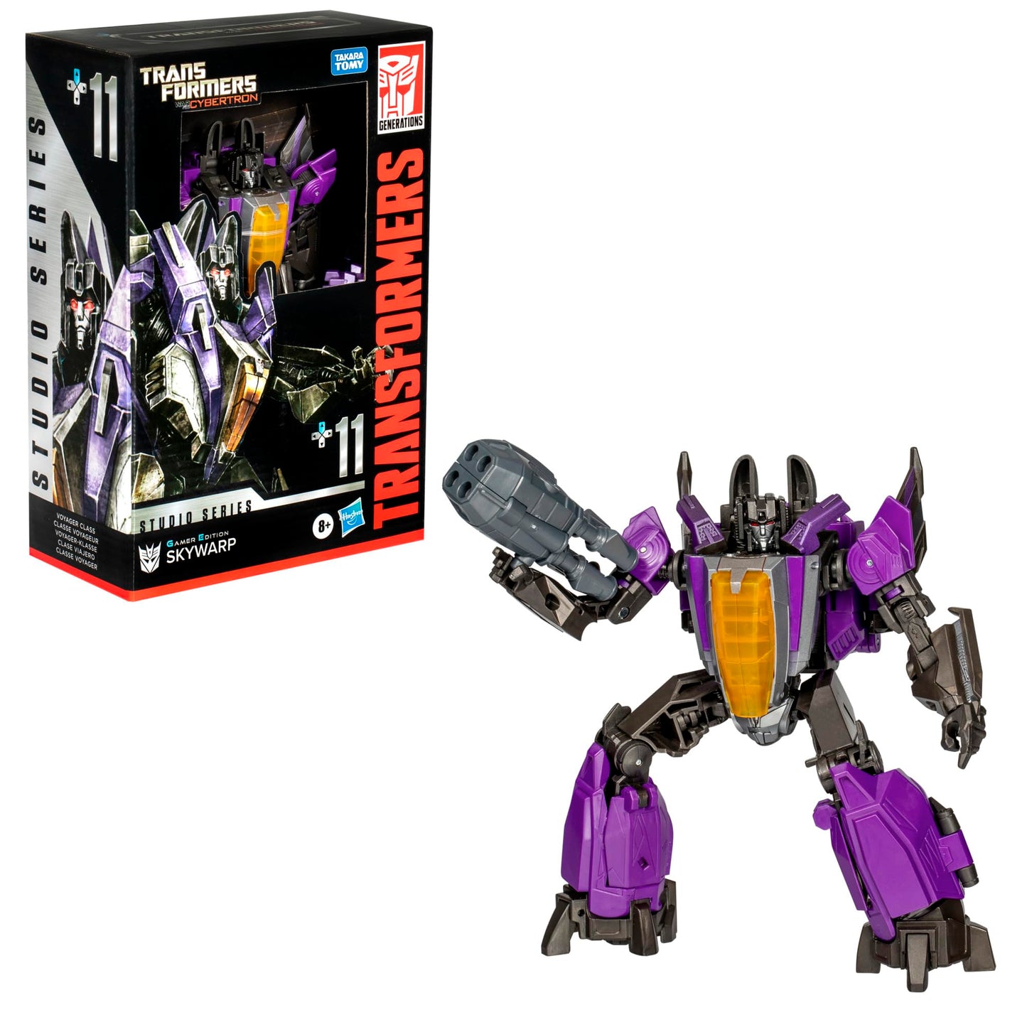 Transformers Studio Series Voyager Class Gamer Edition Skywarp 6.5 Inch - 29 Step Convert with Removable Backdrop
