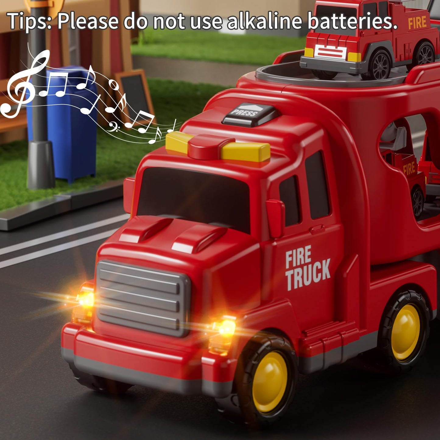 JUKUDAHU 5-in-1 Fire Carrier Truck Toy Set for Kids 3-9