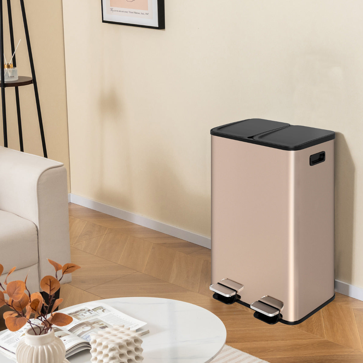 Trash Can with Deodorizer Compartments and Soft Close Lids-Dark Green