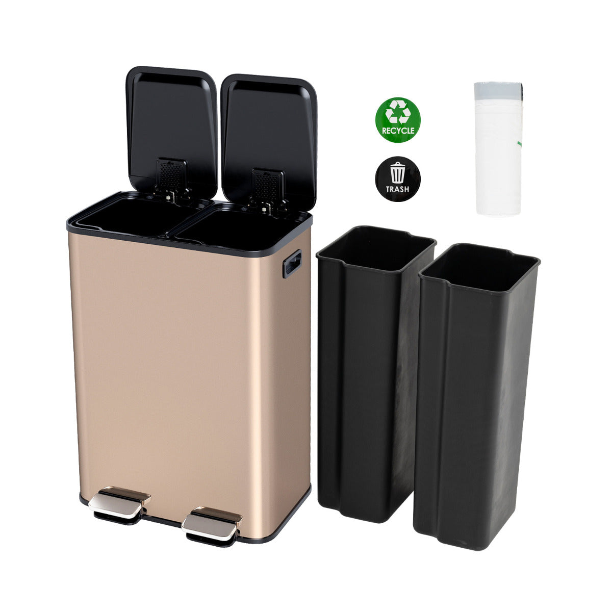 Trash Can with Deodorizer Compartments and Soft Close Lids-Dark Green
