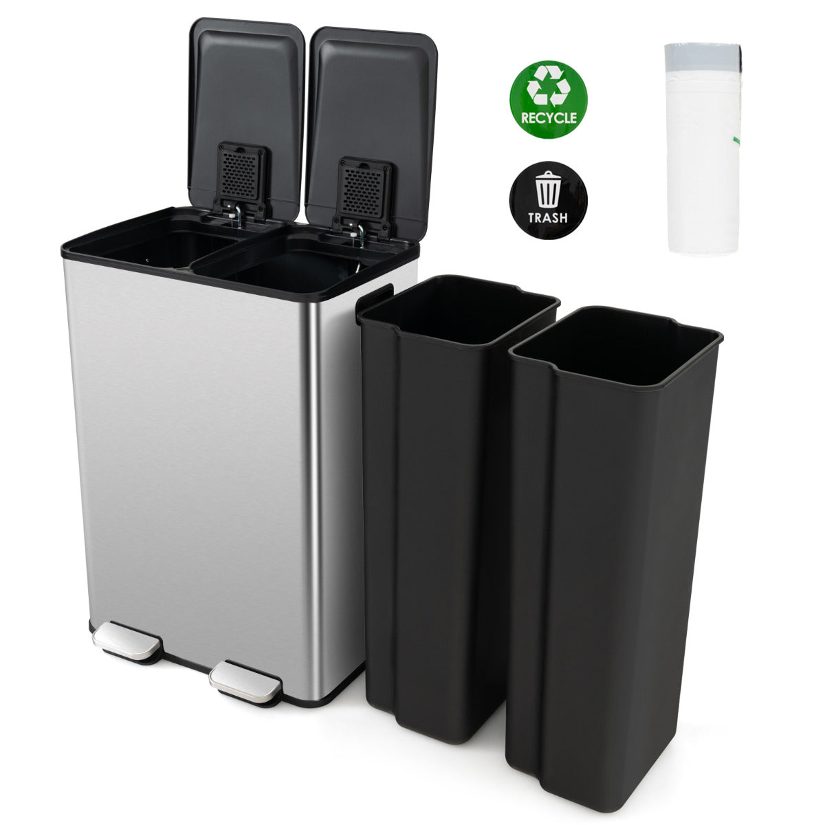 Trash Can with Deodorizer Compartments and Soft Close Lids-Dark Green