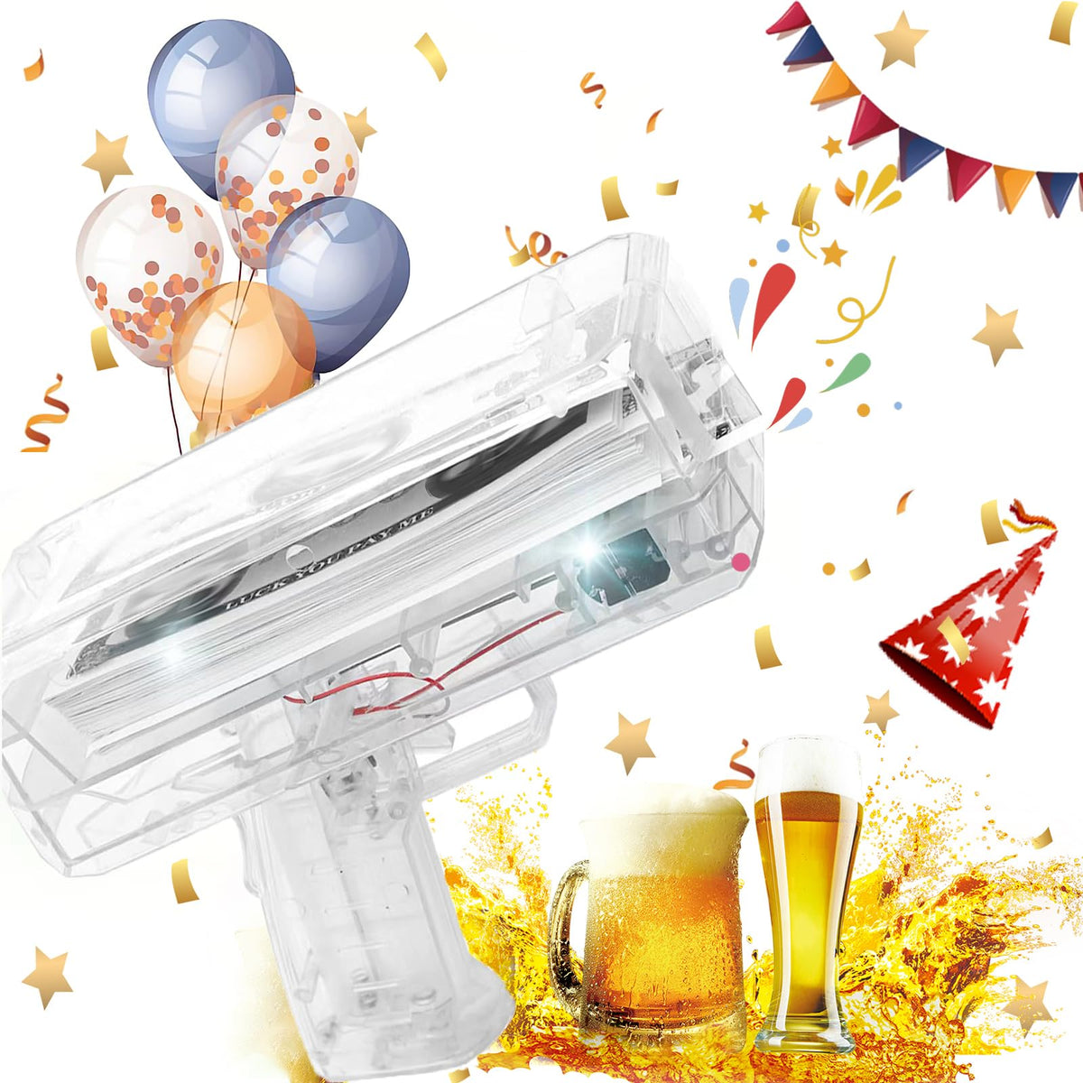 Trassi Money Gun Transparent – Dollar Rain for Parties, Weddings & Nightclubs | 100 Pcs