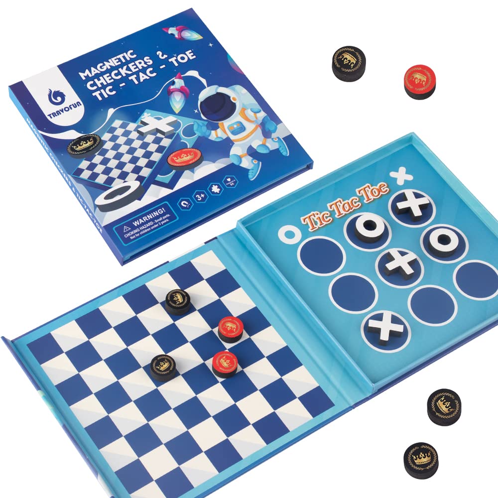 Travofun 2-in-1 Checkers & Tic-Tac-Toe – Magnetic Travel Board Game