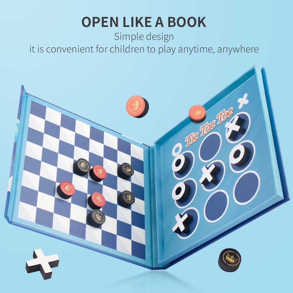 Travofun 2-in-1 Checkers & Tic-Tac-Toe – Magnetic Travel Board Game