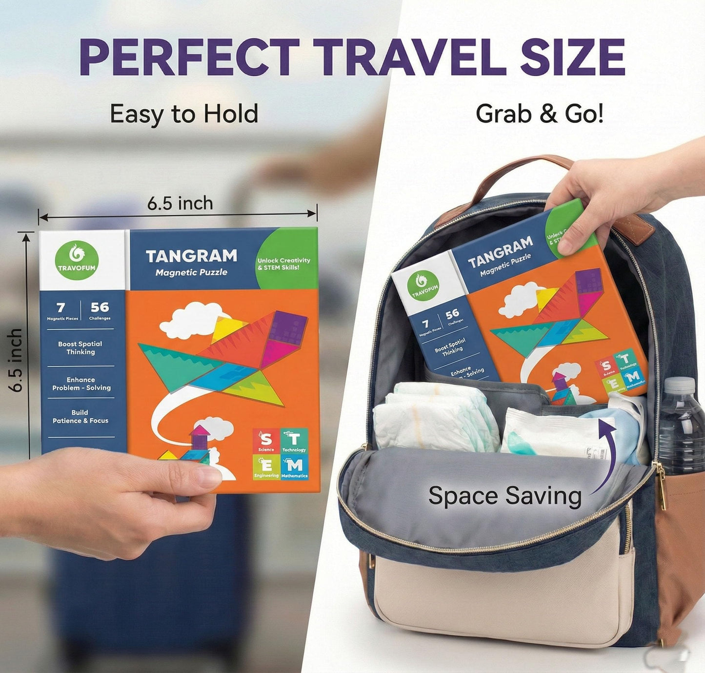 Travofun Travel Tangrams | Magnetic Travel Games for Road Trips and Kids 3+