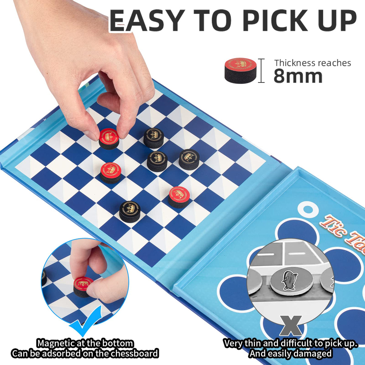 Travofun 2-in-1 Checkers & Tic-Tac-Toe – Magnetic Travel Board Game