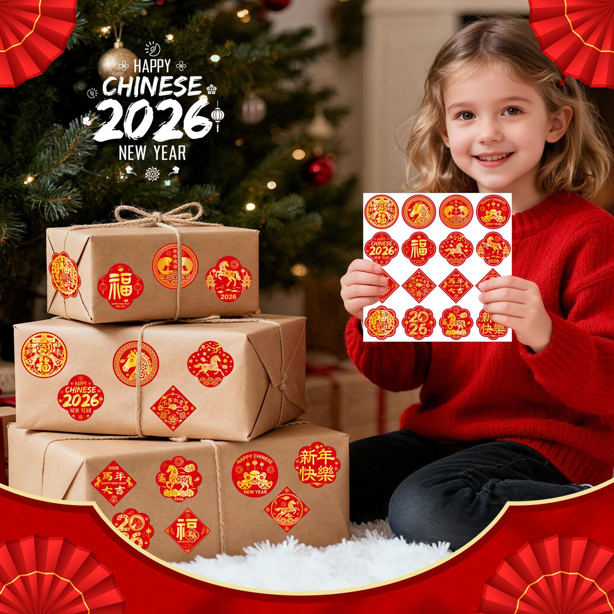 TREACLUB 320PCS Chinese Lunar New Year Candy Stickers – Year of the Horse 2026