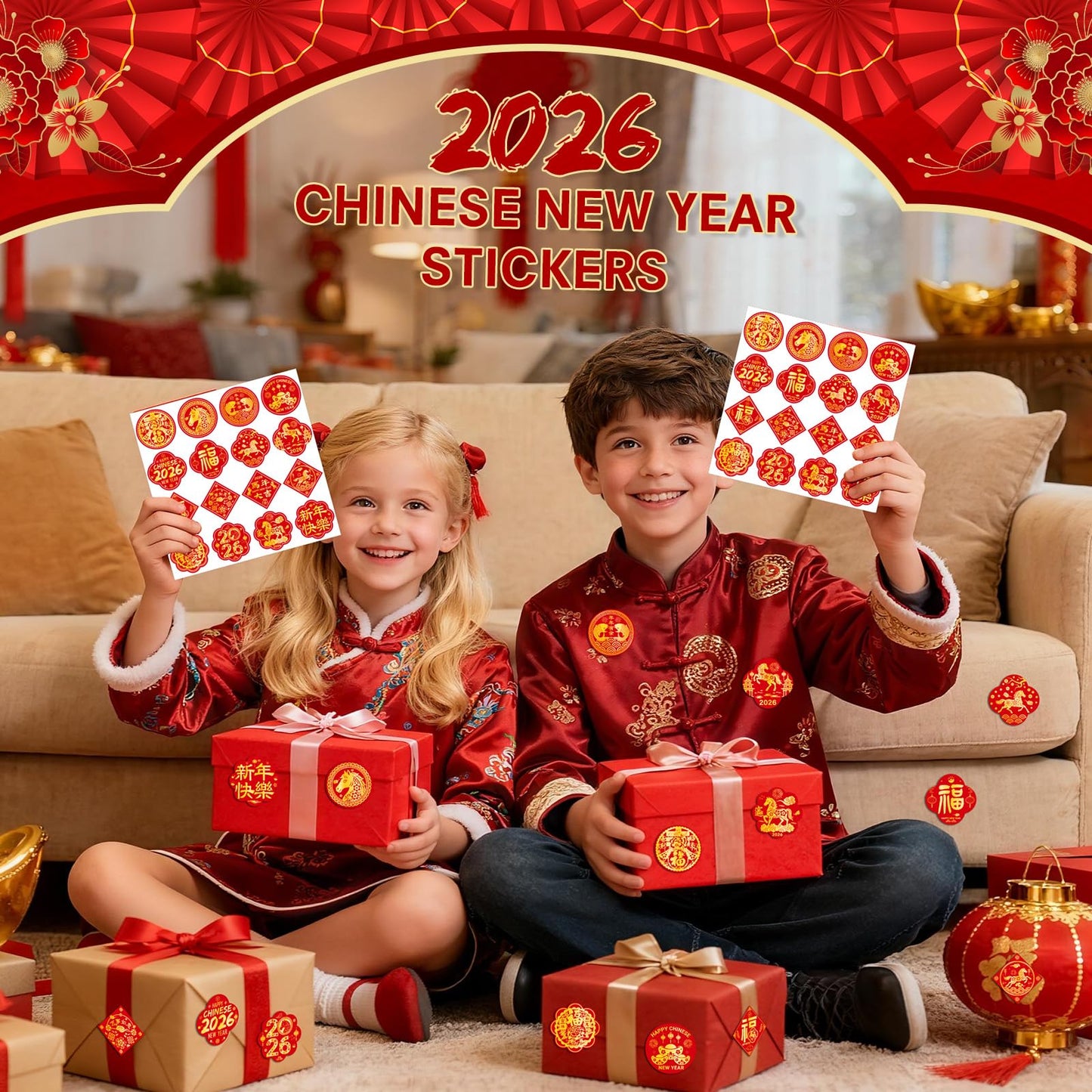 TREACLUB 320PCS Chinese Lunar New Year Candy Stickers – Year of the Horse 2026