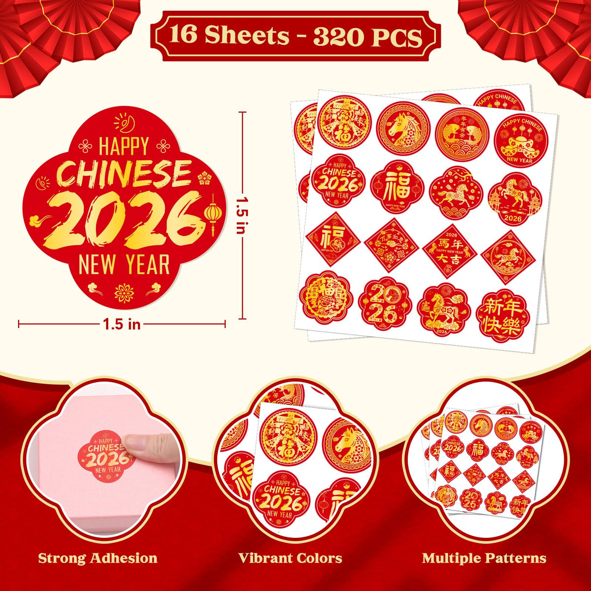 TREACLUB 320PCS Chinese Lunar New Year Candy Stickers – Year of the Horse 2026