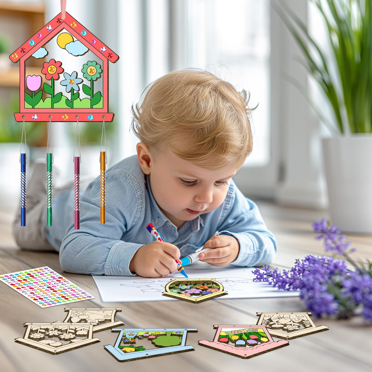 TREACLUB 12Pcs Birdhouse Wind Chime Kit for Kids – DIY Spring Wood Crafts