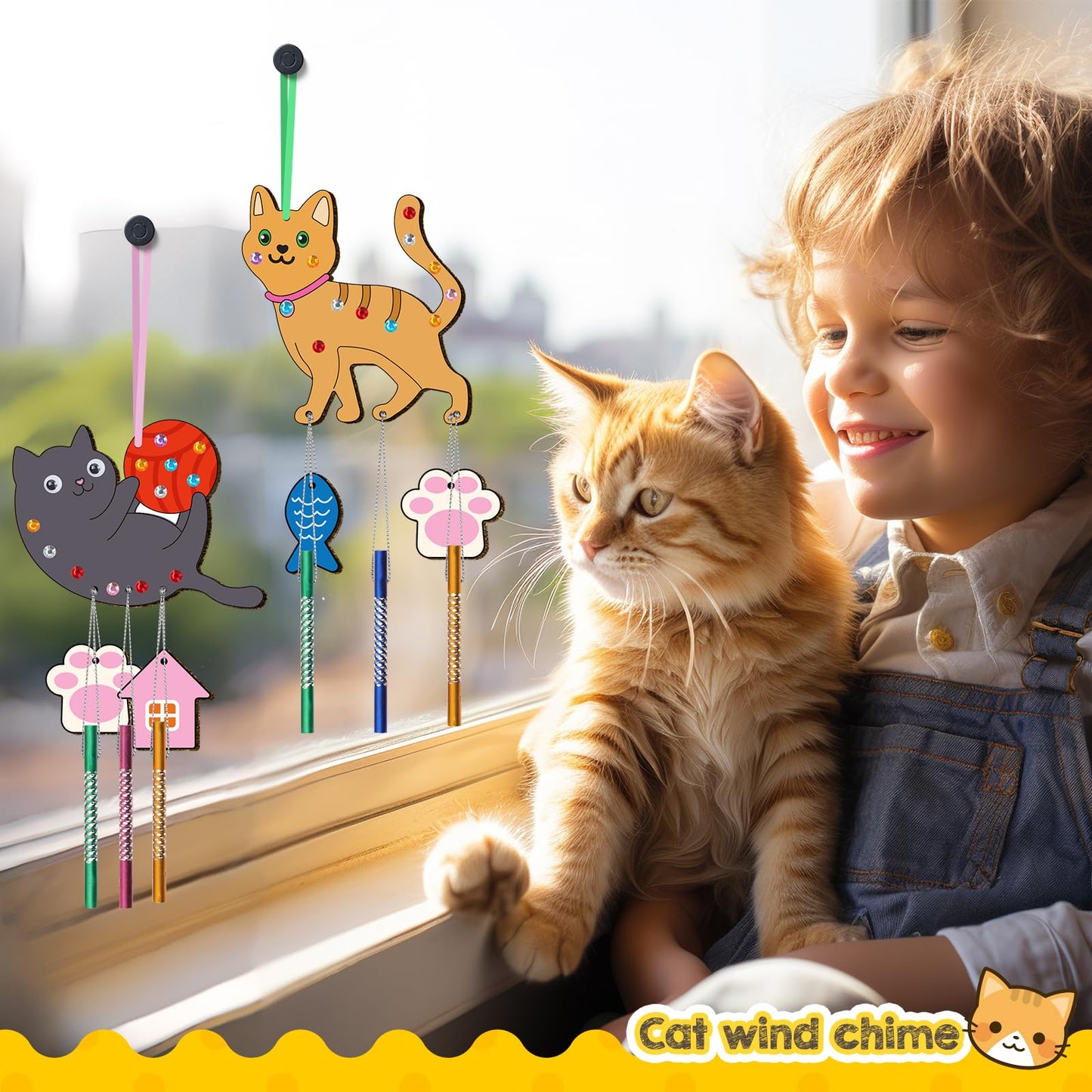 TREACLUB 12 Pack Wind Chime Kit for Kids – DIY Cat Wood Crafts