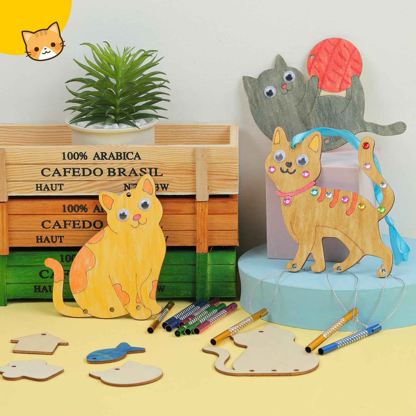 TREACLUB 12 Pack Wind Chime Kit for Kids – DIY Cat Wood Crafts
