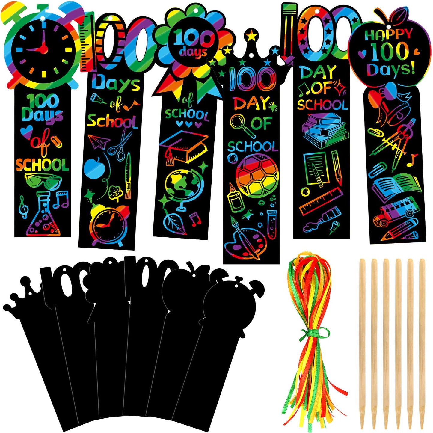 Treasure Cove 100 Days Scratch Bookmarks – 36 Pcs DIY Color Scratch Paper Set