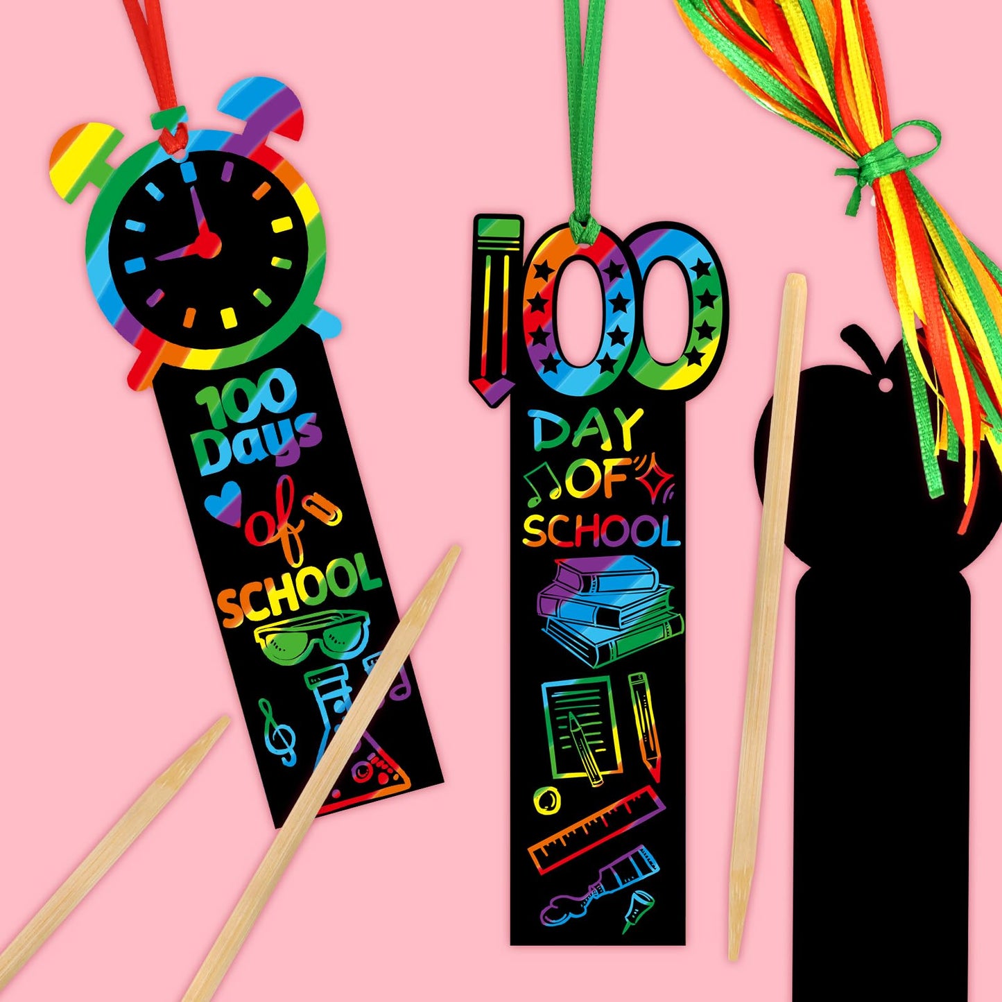 Treasure Cove 100 Days Scratch Bookmarks – 36 Pcs DIY Color Scratch Paper Set