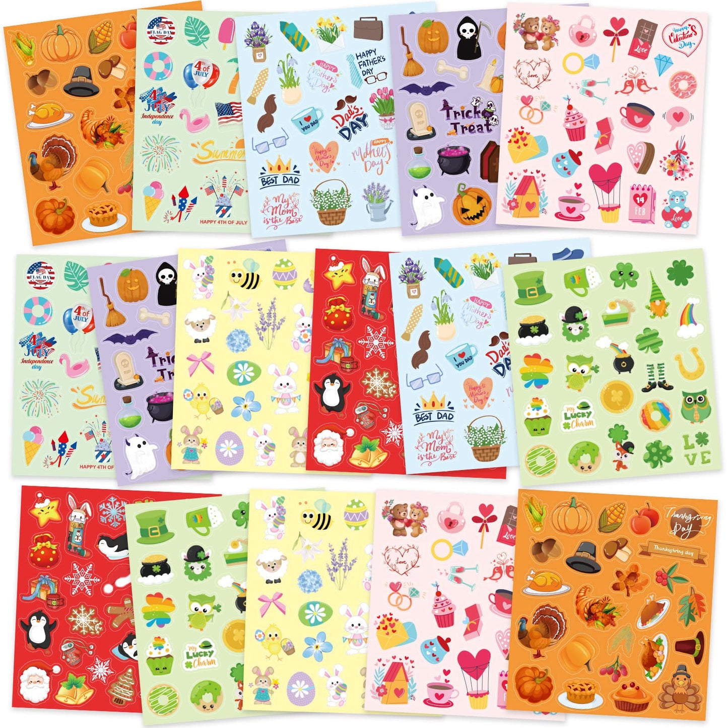Treasure Cove Holiday Stickers Assortment | 16 Sheets, 400 Pcs for Kids Crafts & Party Decor
