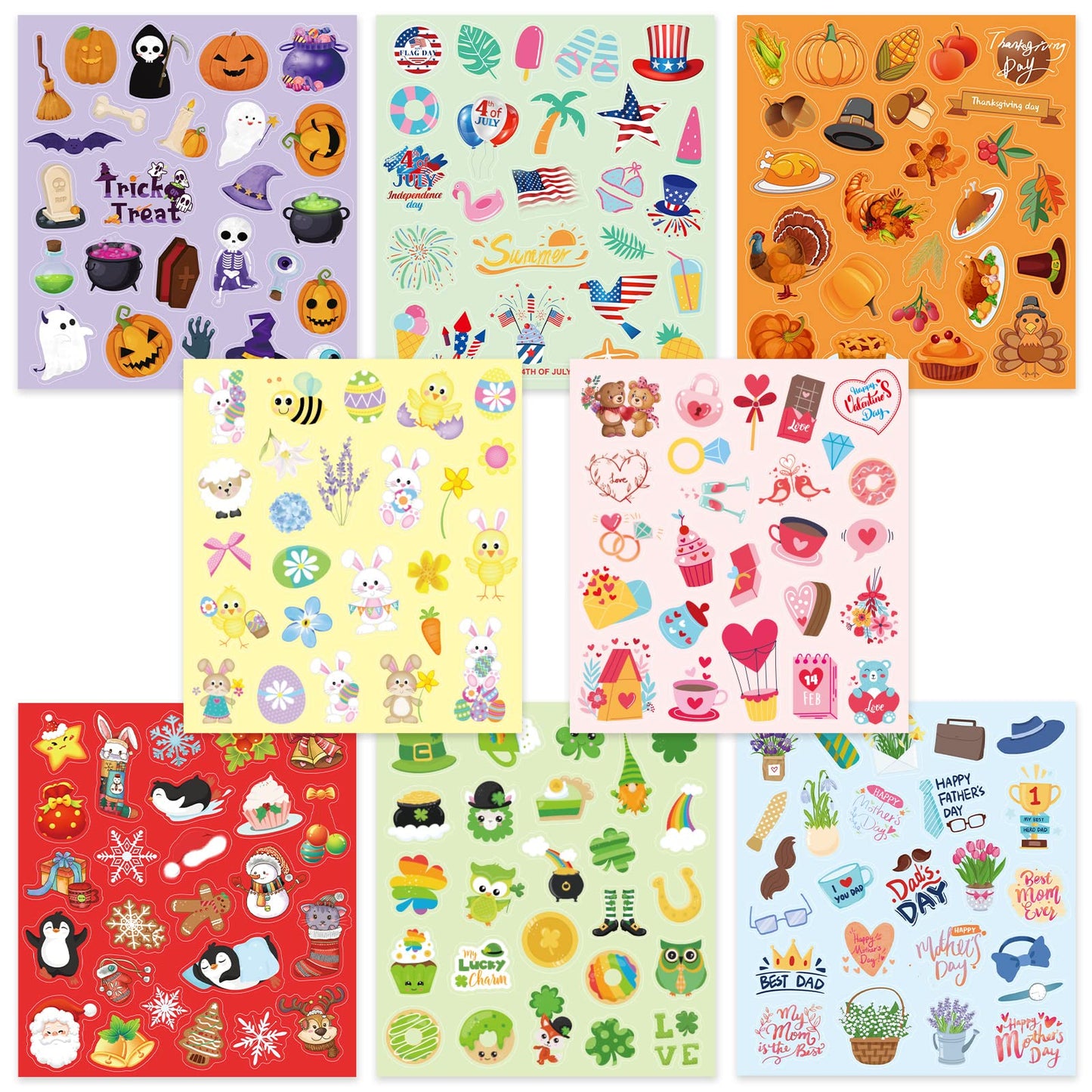Treasure Cove Holiday Stickers Assortment | 16 Sheets, 400 Pcs for Kids Crafts & Party Decor