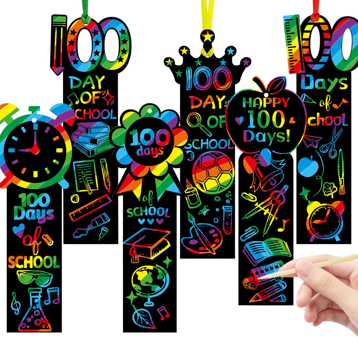 Treasure Cove 100 Days Scratch Bookmarks – 36 Pcs DIY Color Scratch Paper Set