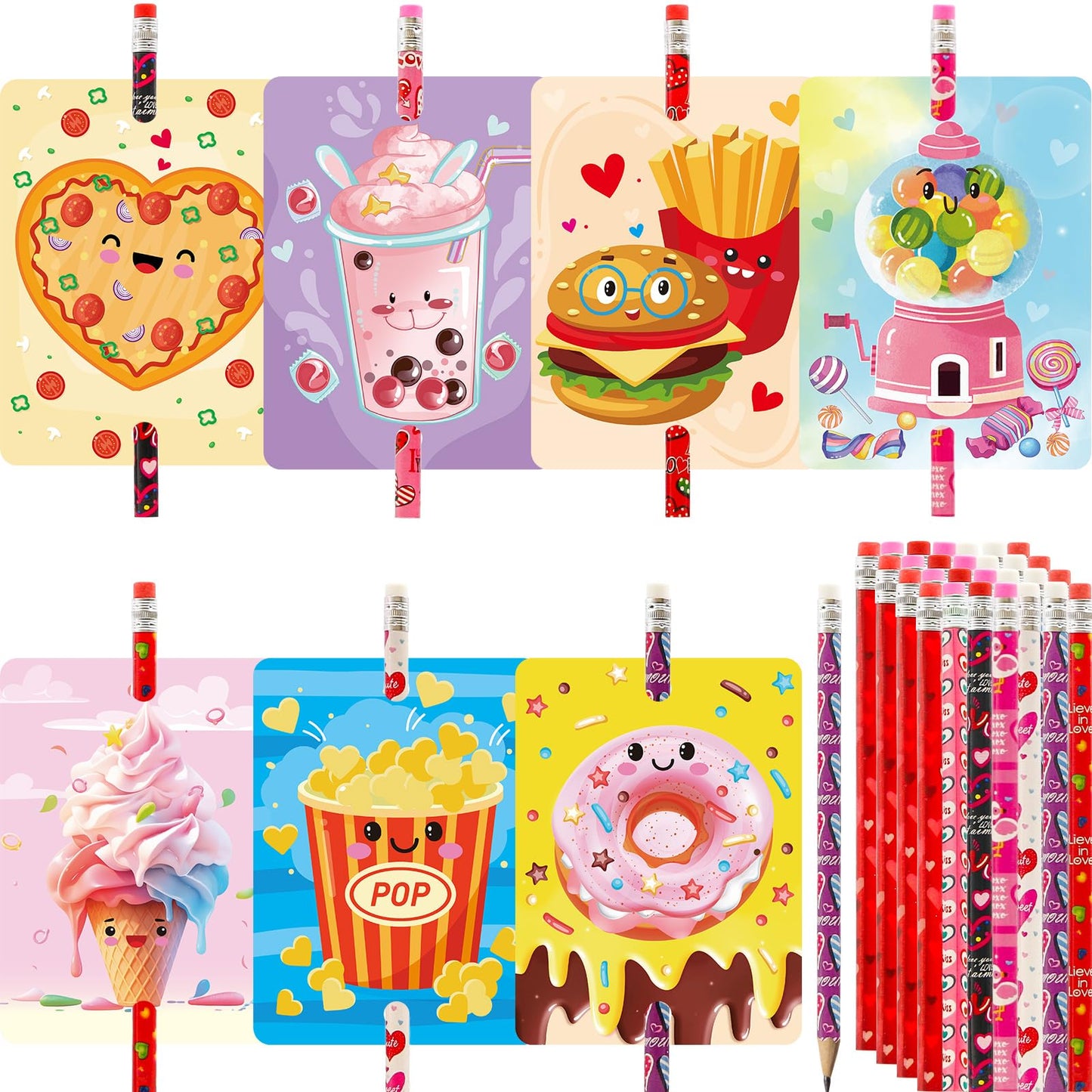 Treasure Cove Valentines Day Cards with Pencils – 28 Card & Pencil Set for Classroom Exchanges