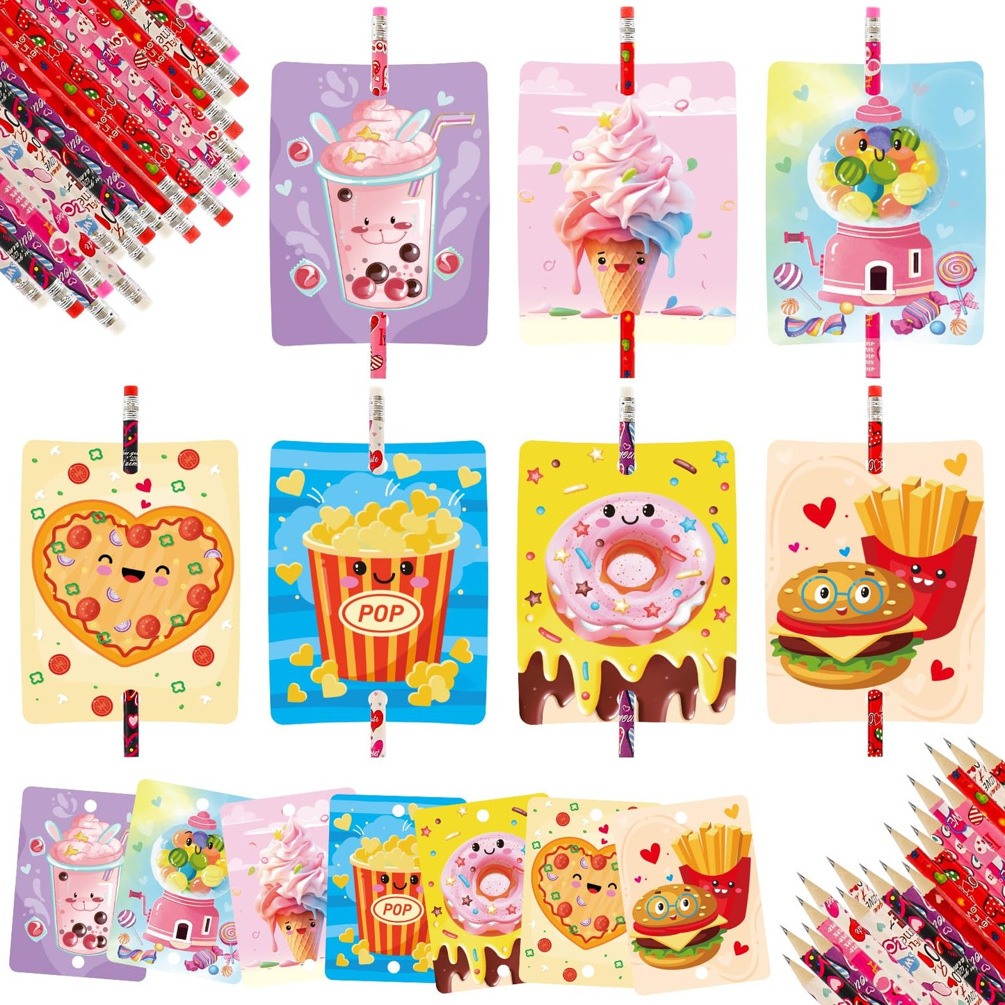 Treasure Cove Valentines Day Cards with Pencils – 28 Card & Pencil Set for Classroom Exchanges