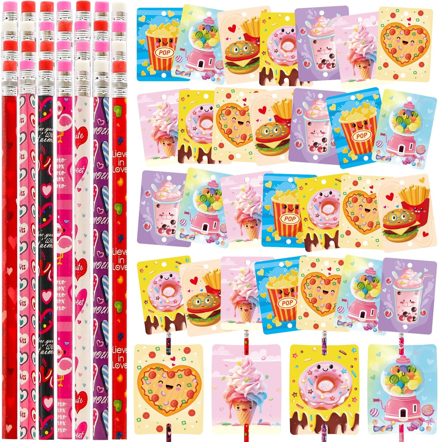 Treasure Cove Valentines Day Cards with Pencils – 28 Card & Pencil Set for Classroom Exchanges