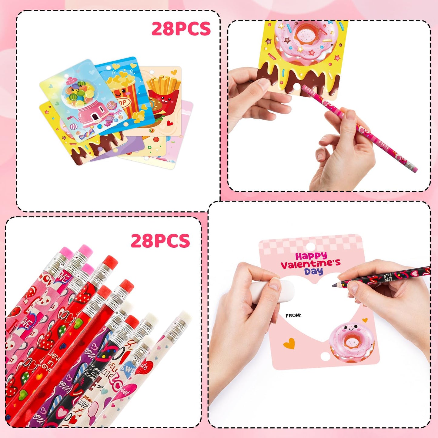 Treasure Cove Valentines Day Cards with Pencils – 28 Card & Pencil Set for Classroom Exchanges