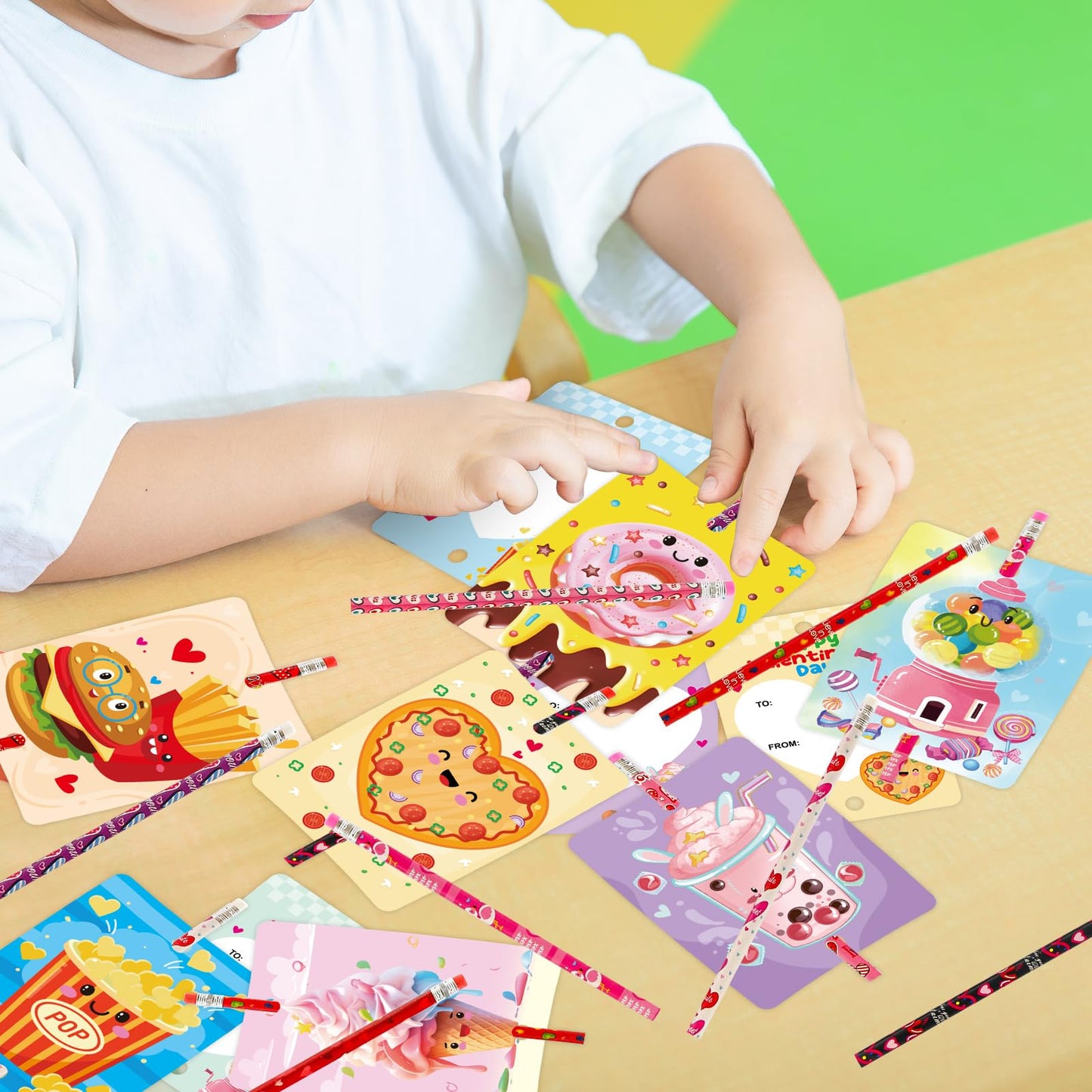 Treasure Cove Valentines Day Cards with Pencils – 28 Card & Pencil Set for Classroom Exchanges