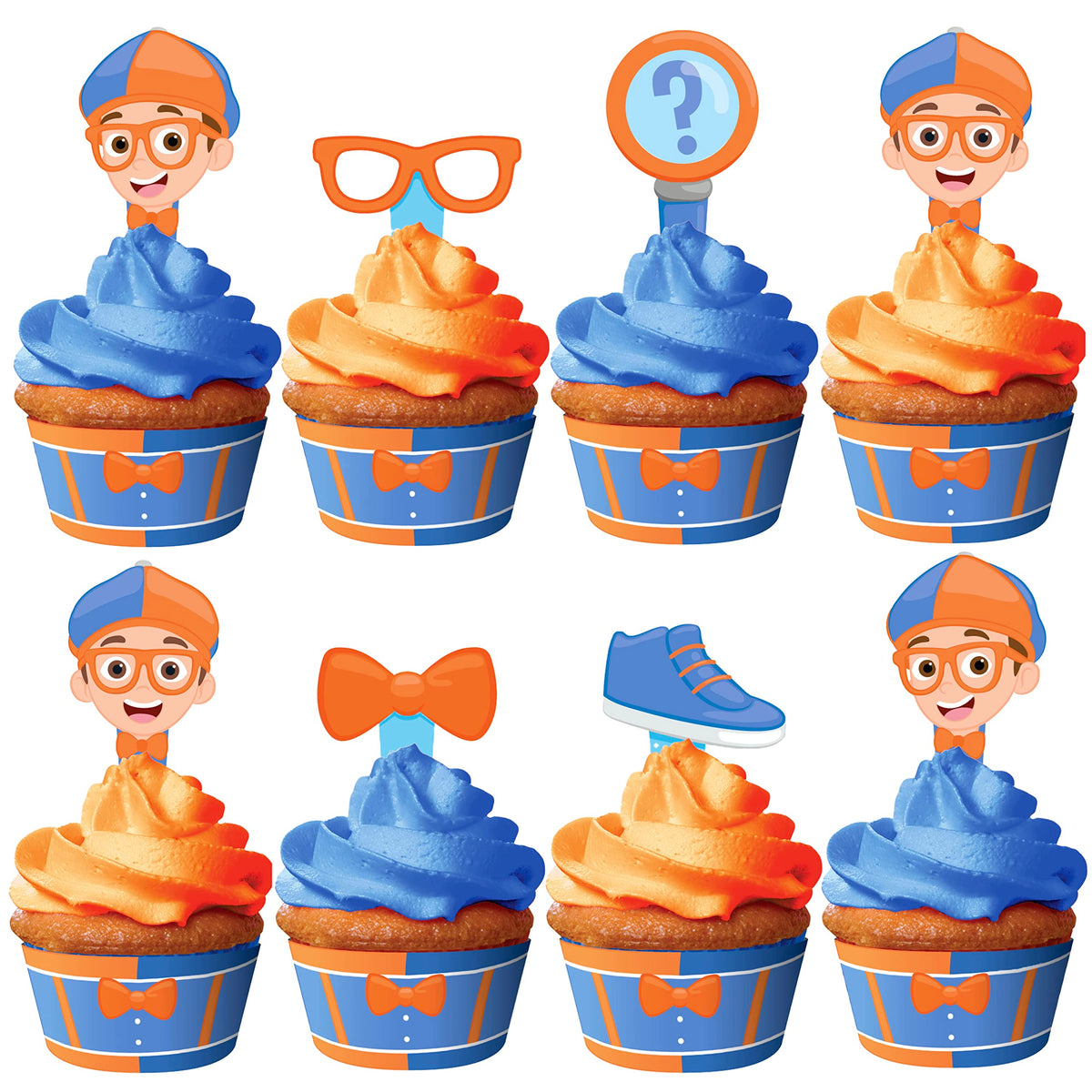 Treasures Gifted Officially Licensed Blippi Cupcake Toppers & Wrappers 24ct – Blippi Birthday Decorations