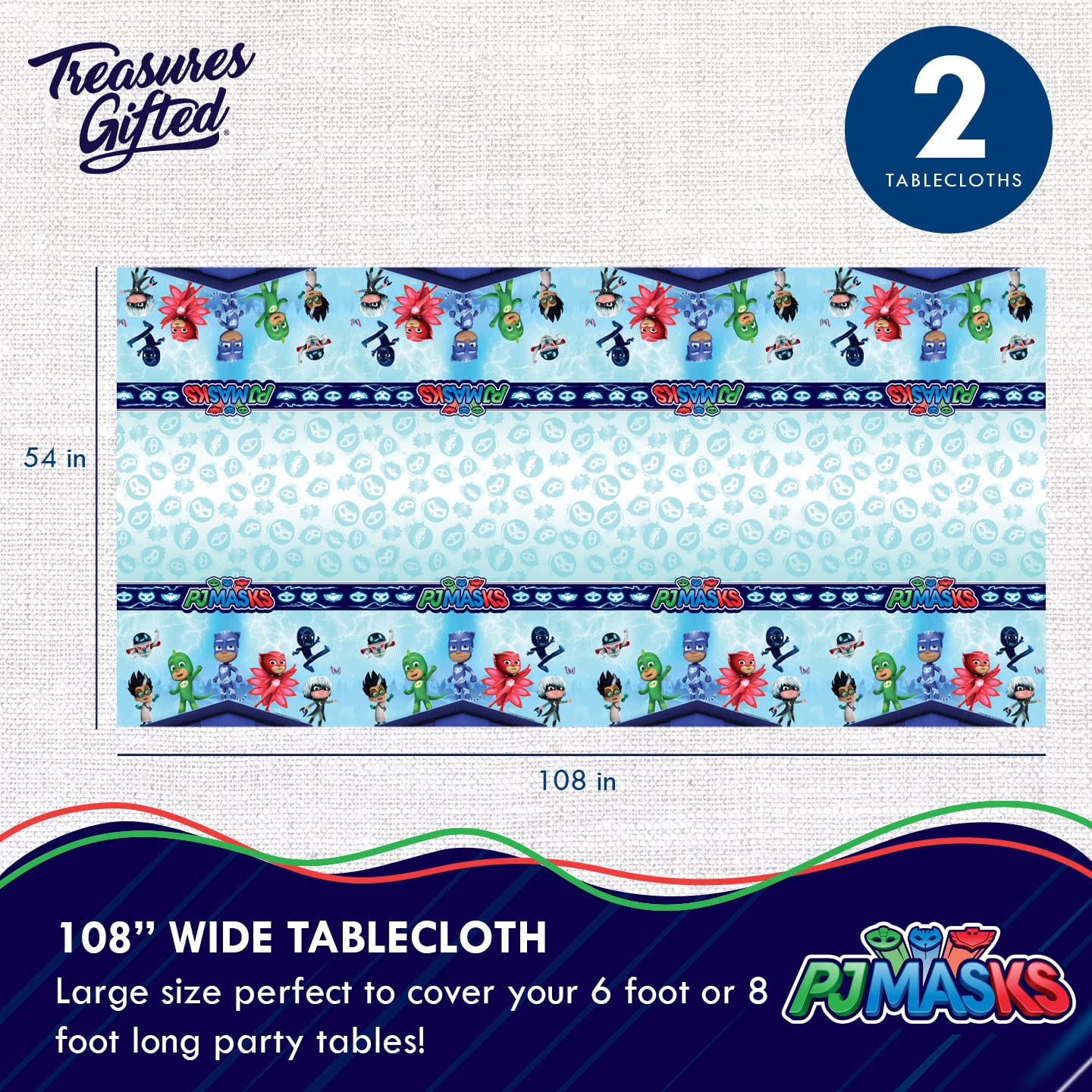 Treasures Gifted Official PJ Masks Tablecloths – Pack of 2, 54in x 108in, Plastic Party Decorations
