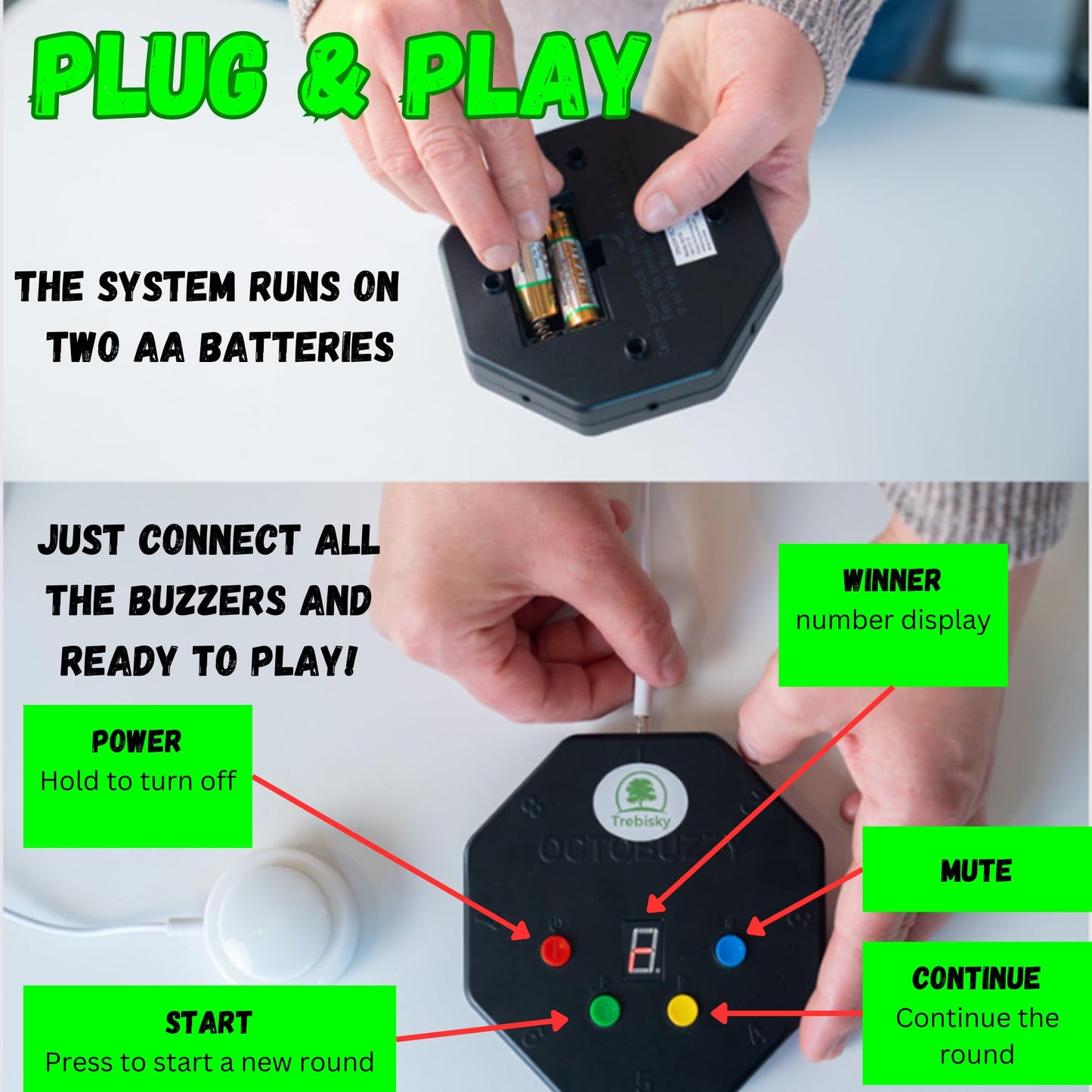 Trebisky 8-Button LED Buzzer System Gen 2 – Game Show, Classroom & Family Quiz