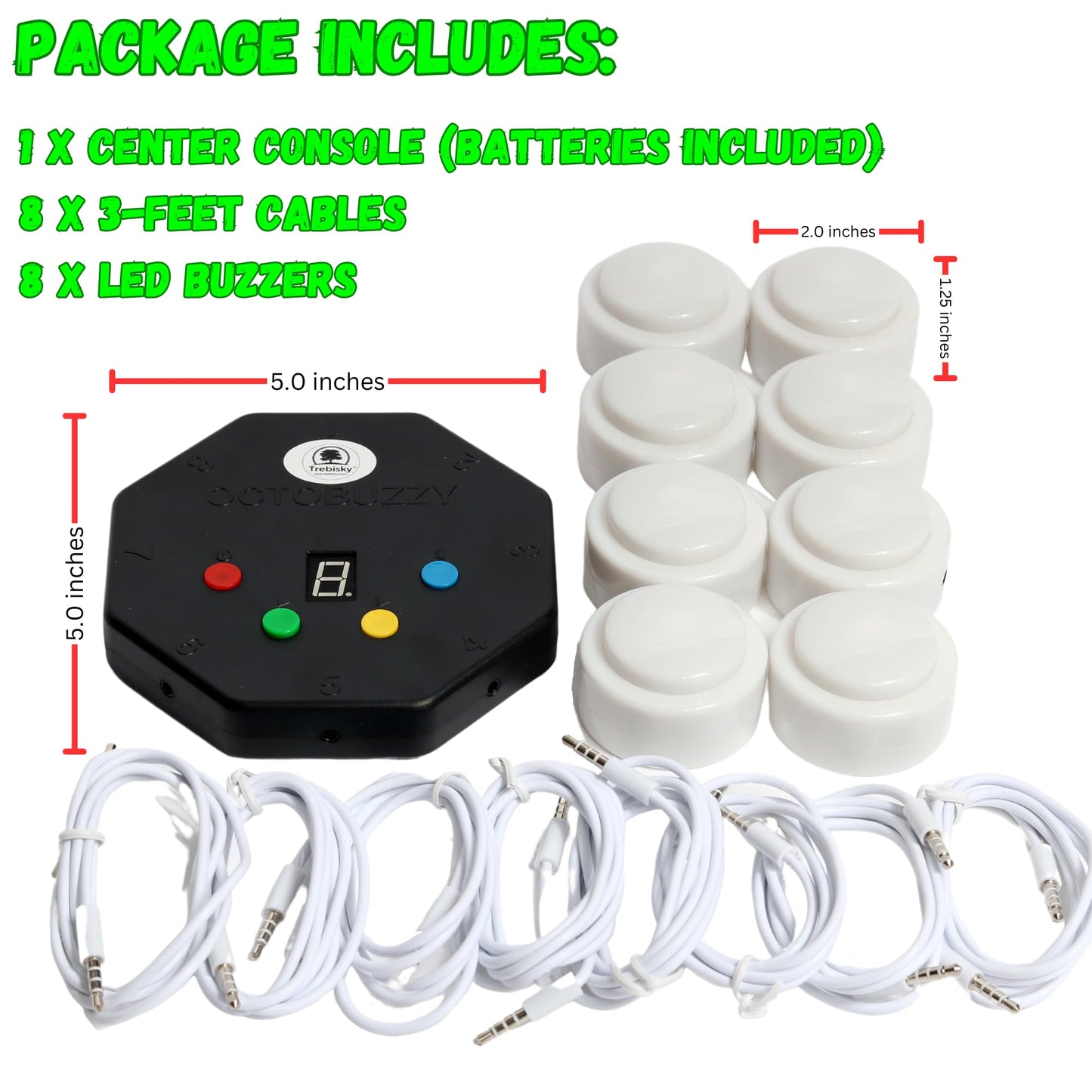 Trebisky 8-Button LED Buzzer System Gen 2 – Game Show, Classroom & Family Quiz