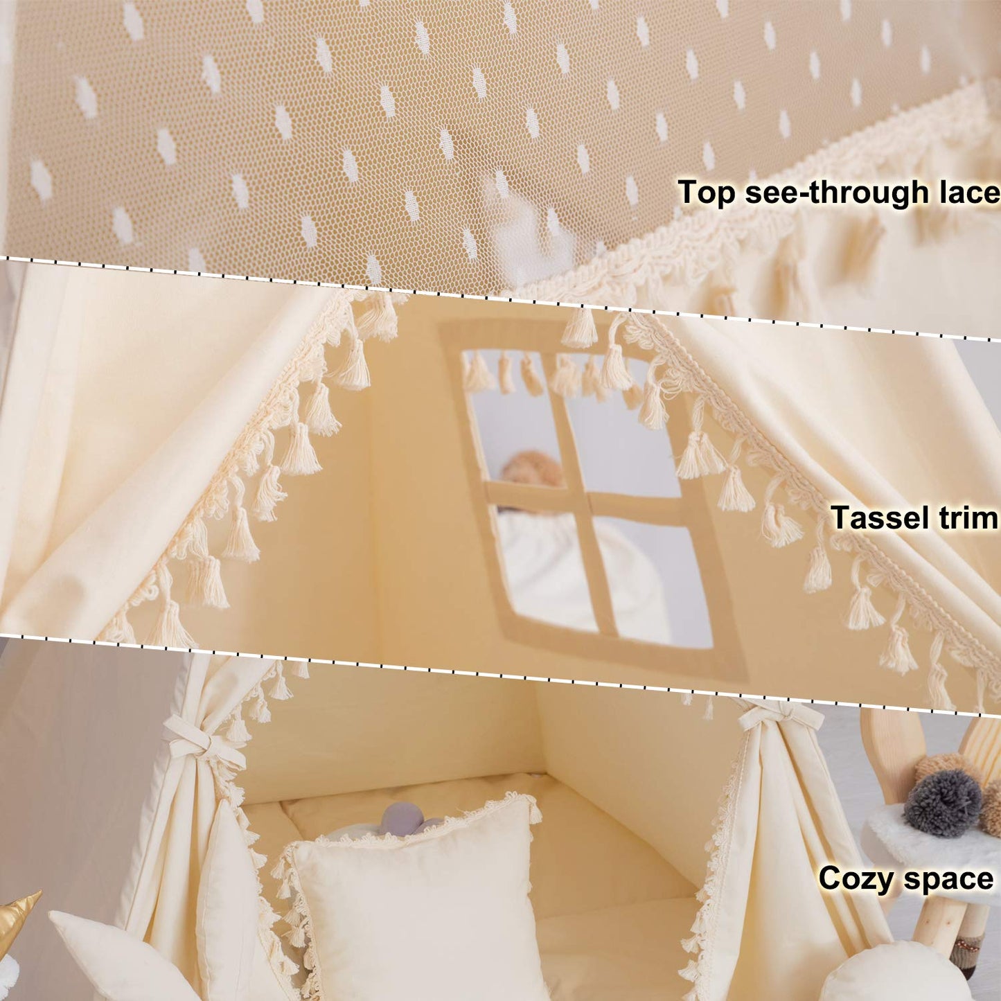 TreeBud Kids Teepee Tent with Padded Mat and Fairy Lights – Cozy Private Play Space