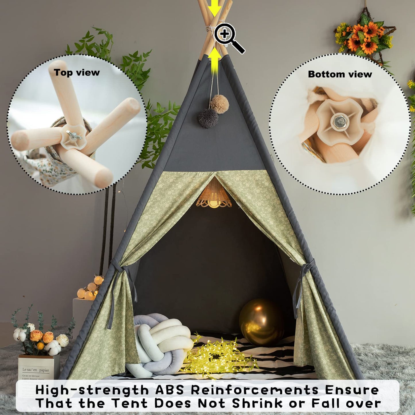 TreeBud Teepee Tent for Kids – Stripe Padded Mat, Foldable Wooden Pole Tepee Playhouse