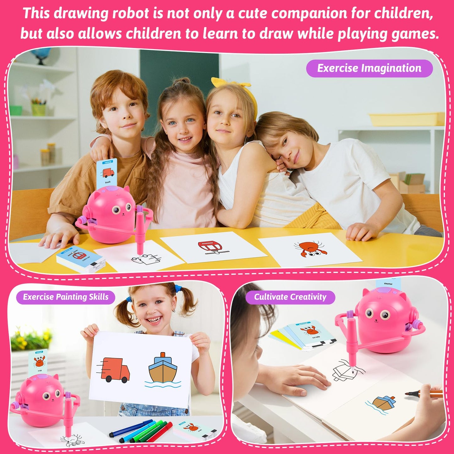 TREEFIA Drawing Robot for Kids – Doodle Bot with 100 Word Cards & 16 Color Pens