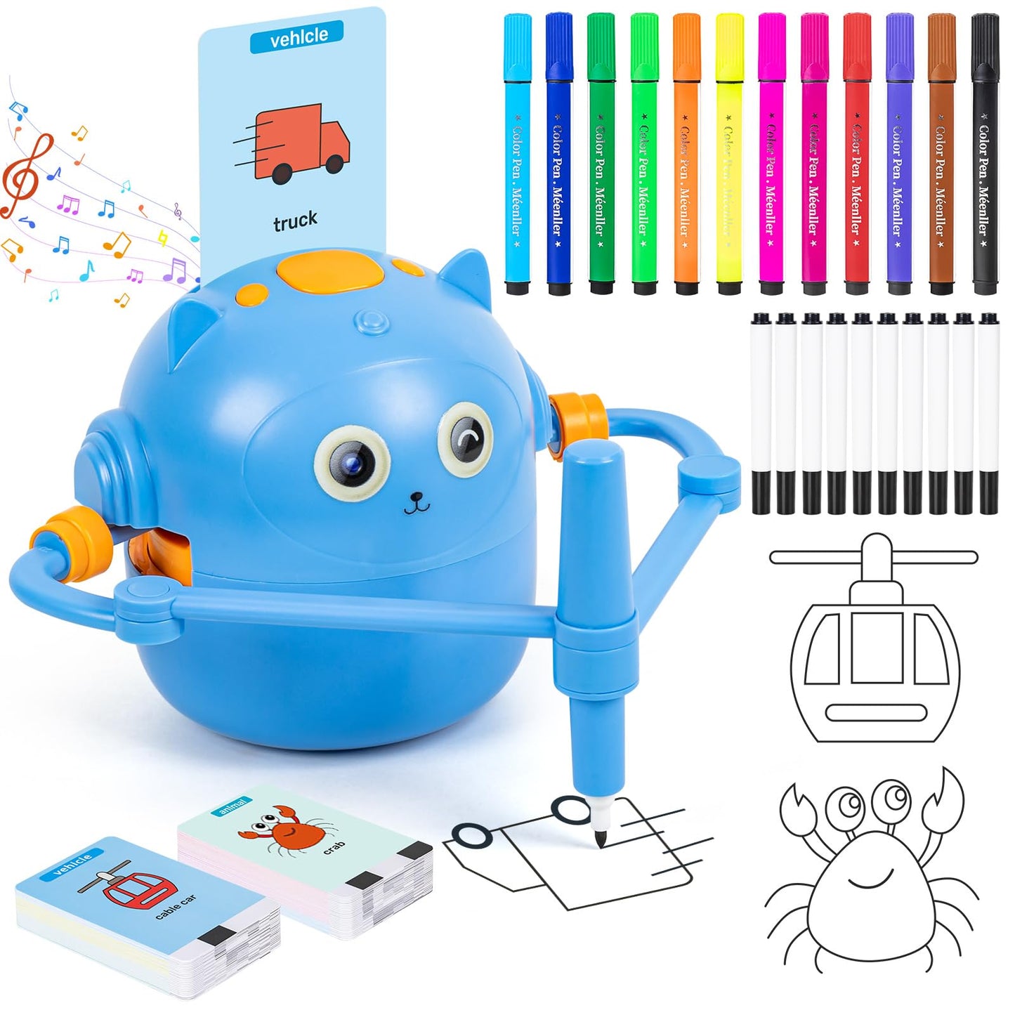 TREEFIA Drawing Robot for Kids – Interactive Educational Toy with 100 Cards & 16 Pens (Blue) | Ages 3+