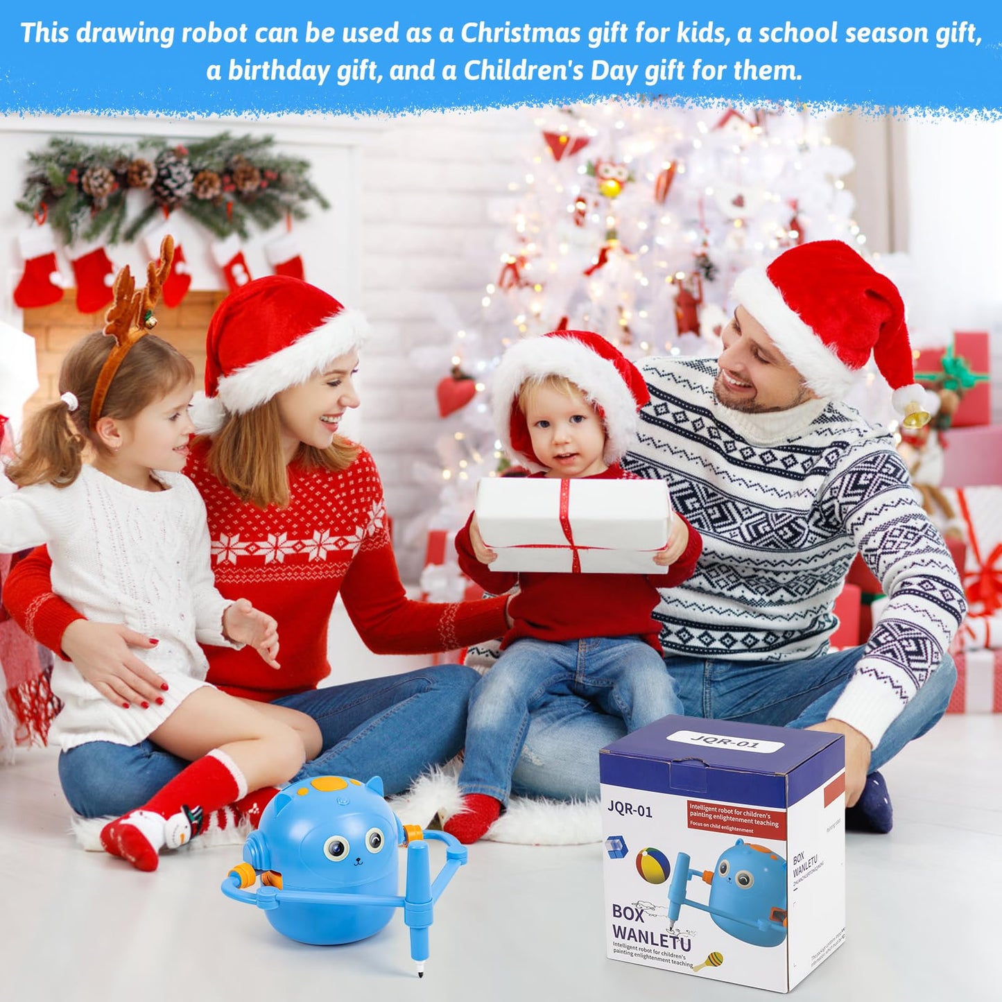 TREEFIA Drawing Robot for Kids – Interactive Educational Toy with 100 Cards & 16 Pens (Blue) | Ages 3+