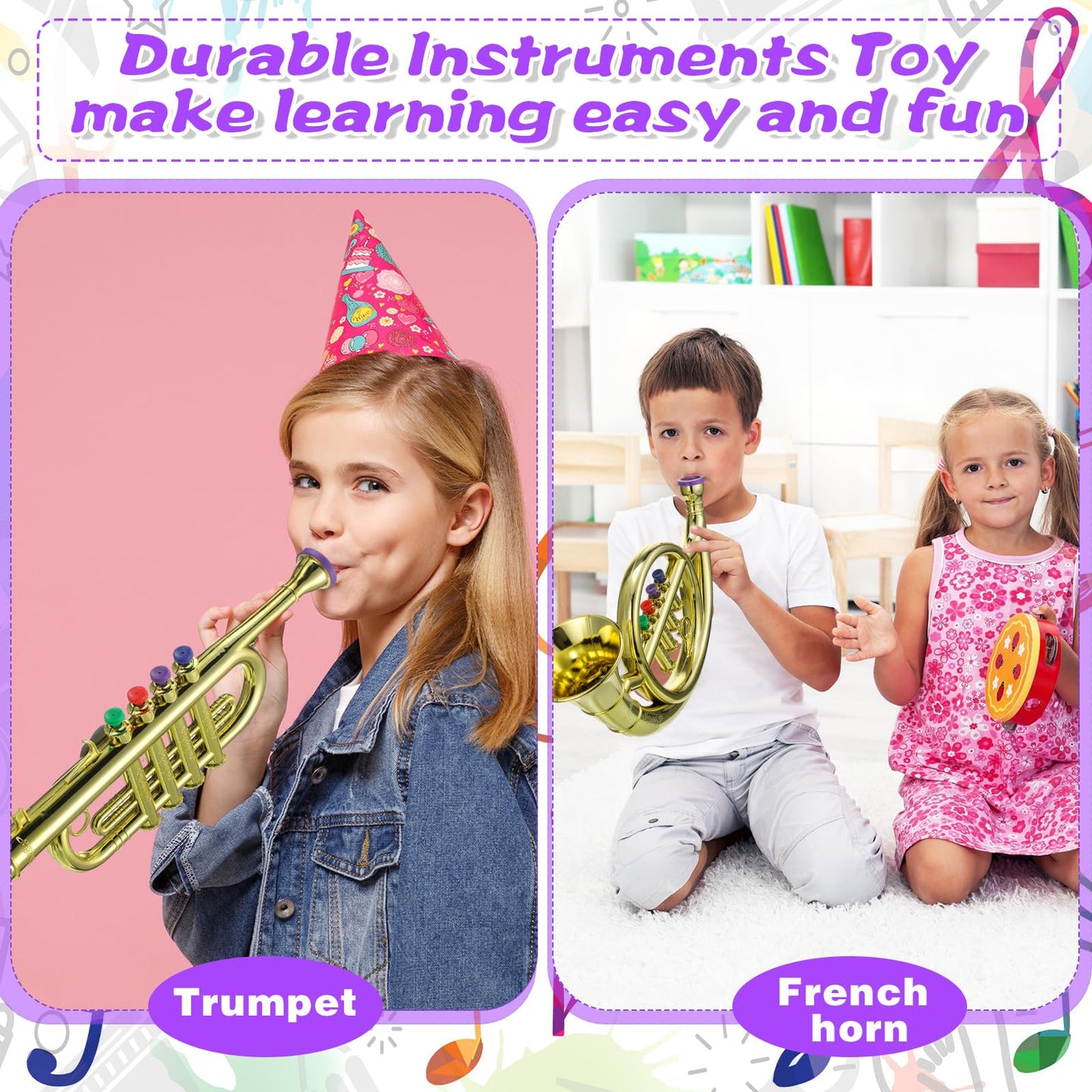 Treela 4-Piece Kids Instrument Set (Gold) – Toy Clarinet, Sax, Trumpet & Horn