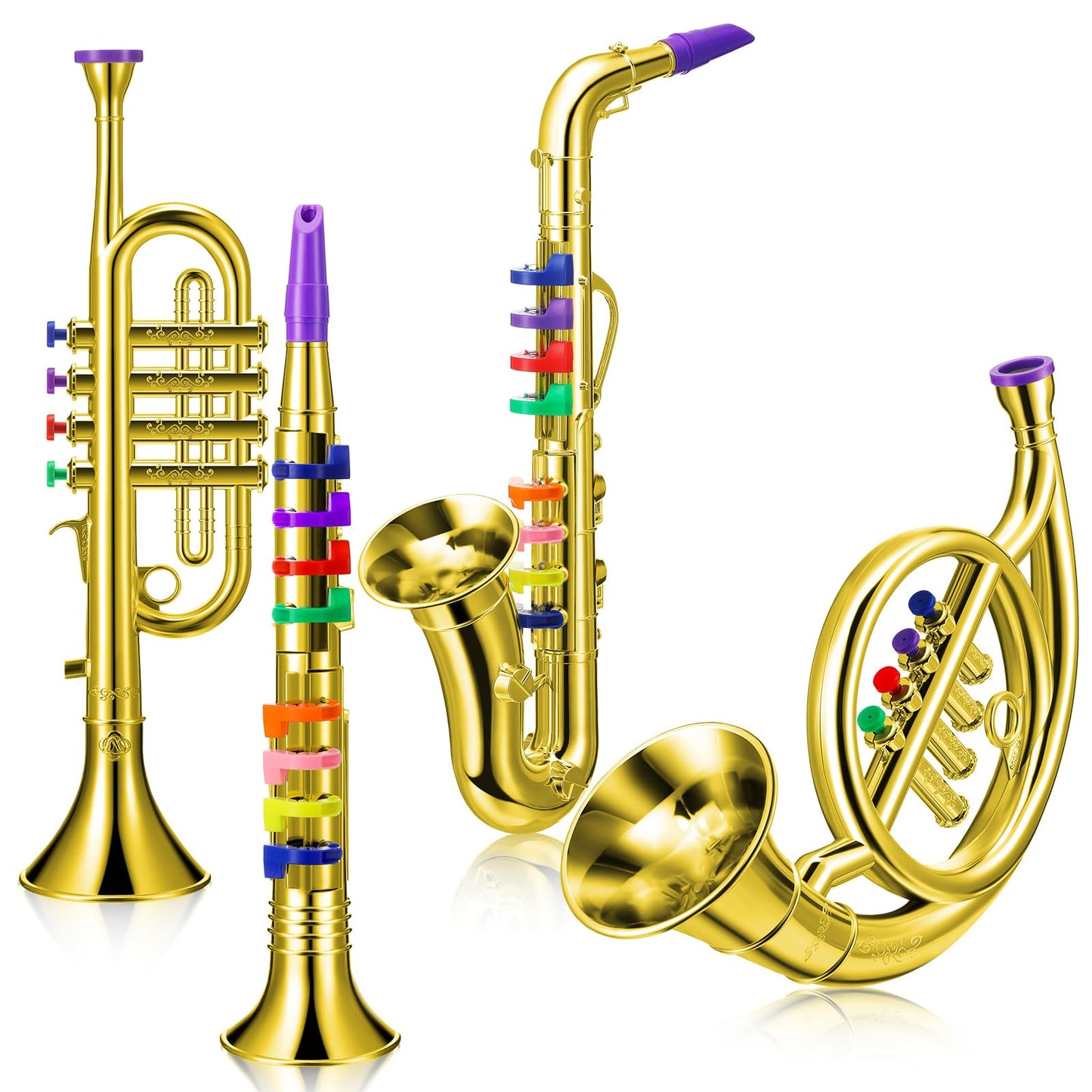 Treela 4-Piece Kids Instrument Set (Gold) – Toy Clarinet, Sax, Trumpet & Horn