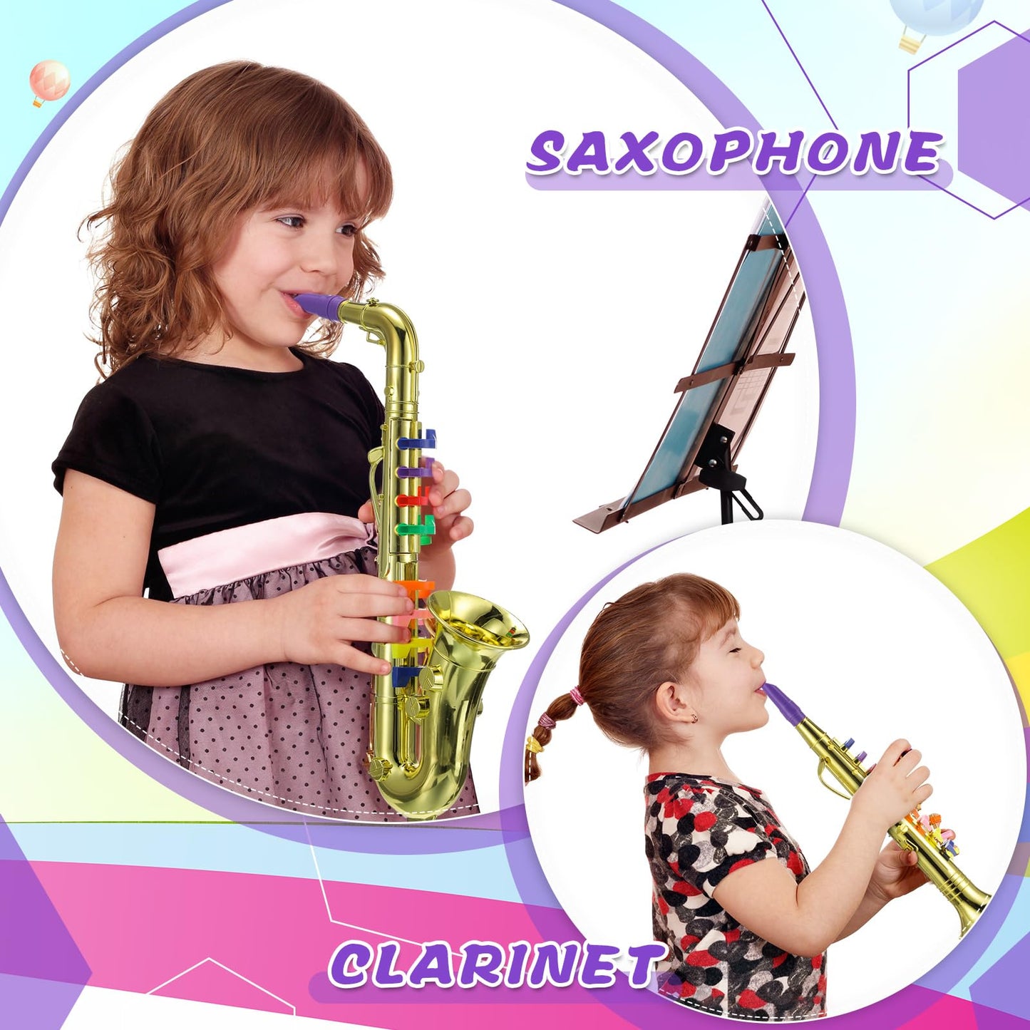 Treela 4-Piece Kids Instrument Set (Gold) – Toy Clarinet, Sax, Trumpet & Horn
