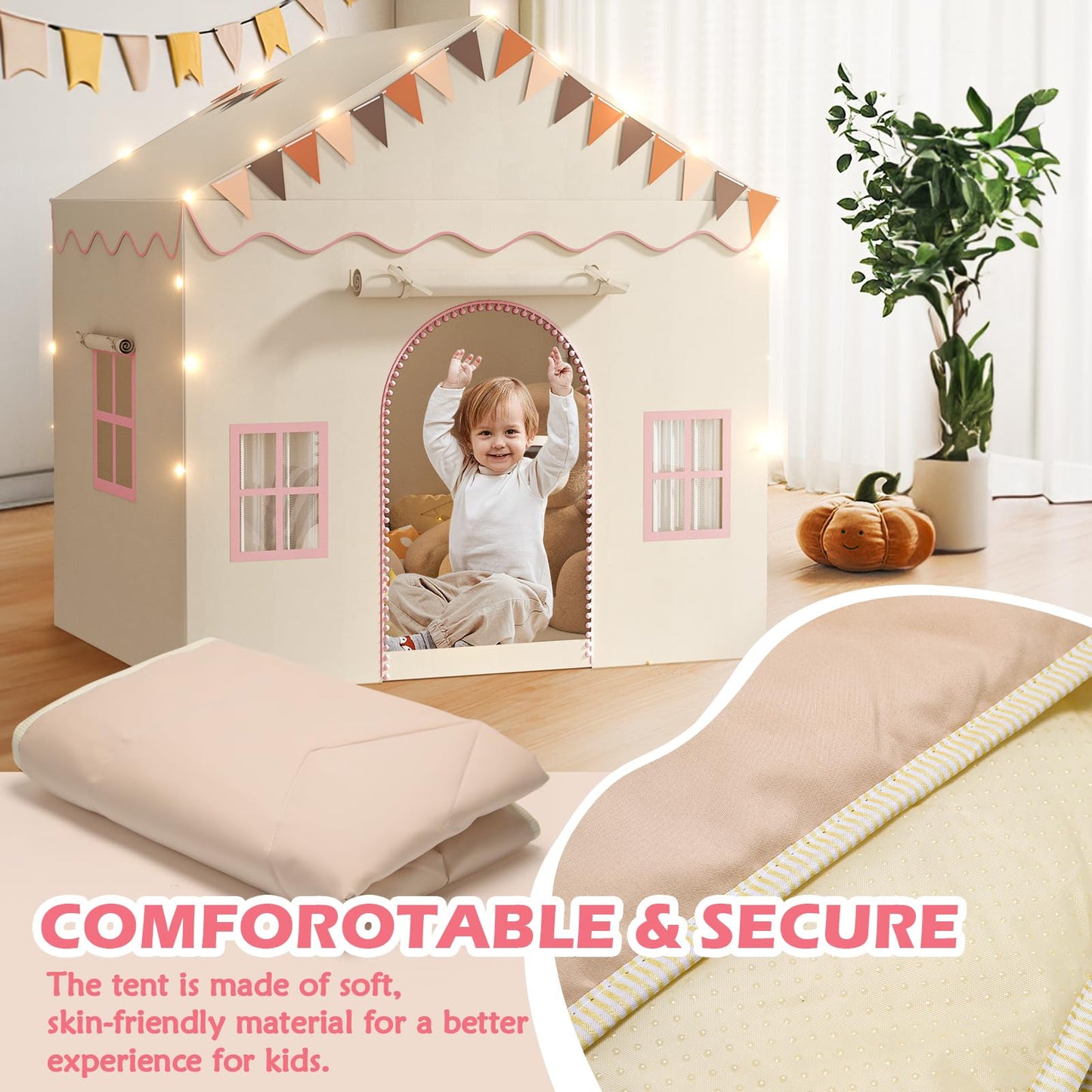 TreeStone 2-Door Kids Play Tent with Padded Mat & Light — Large Indoor/Outdoor Playhouse