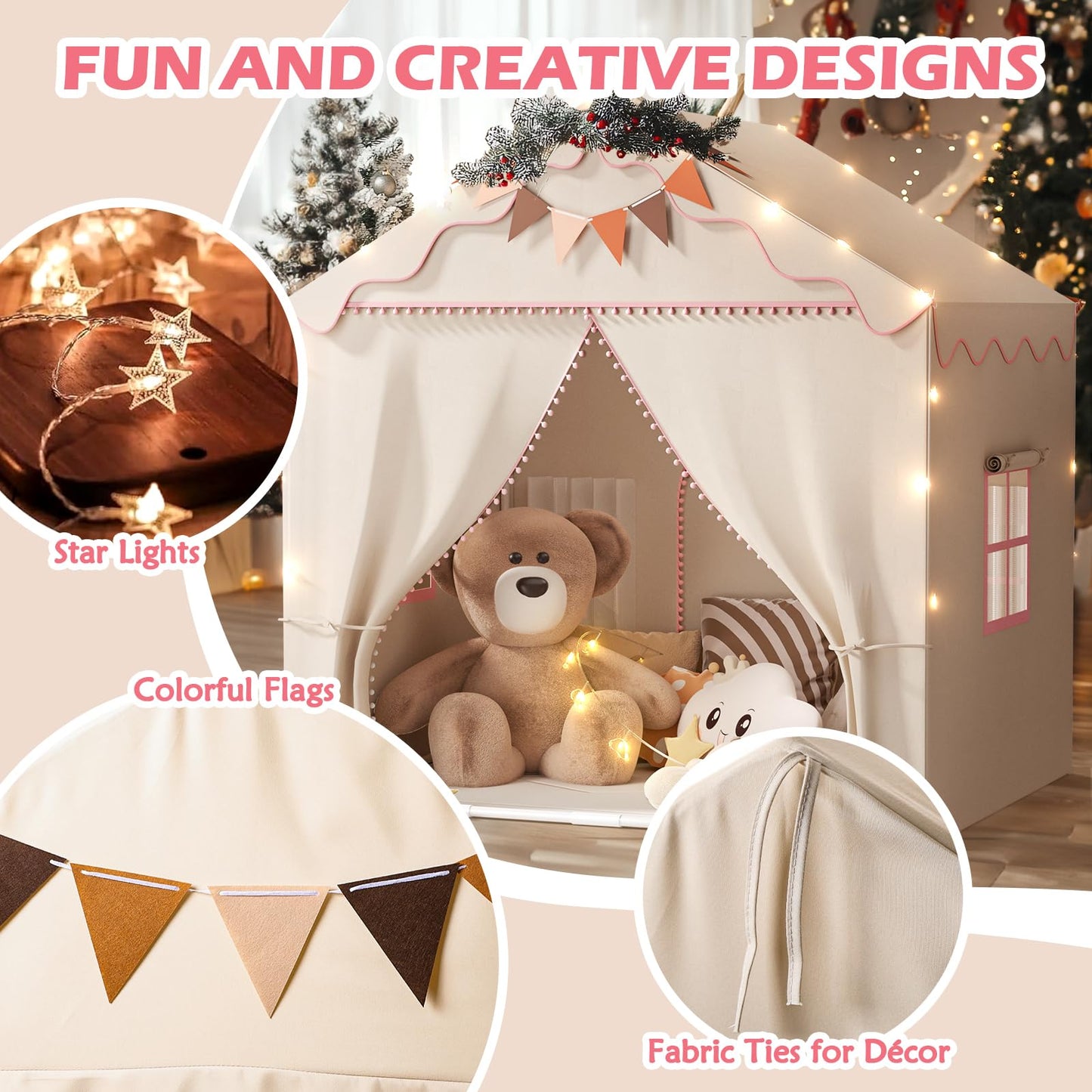 TreeStone 2-Door Kids Play Tent with Padded Mat & Light — Large Indoor/Outdoor Playhouse