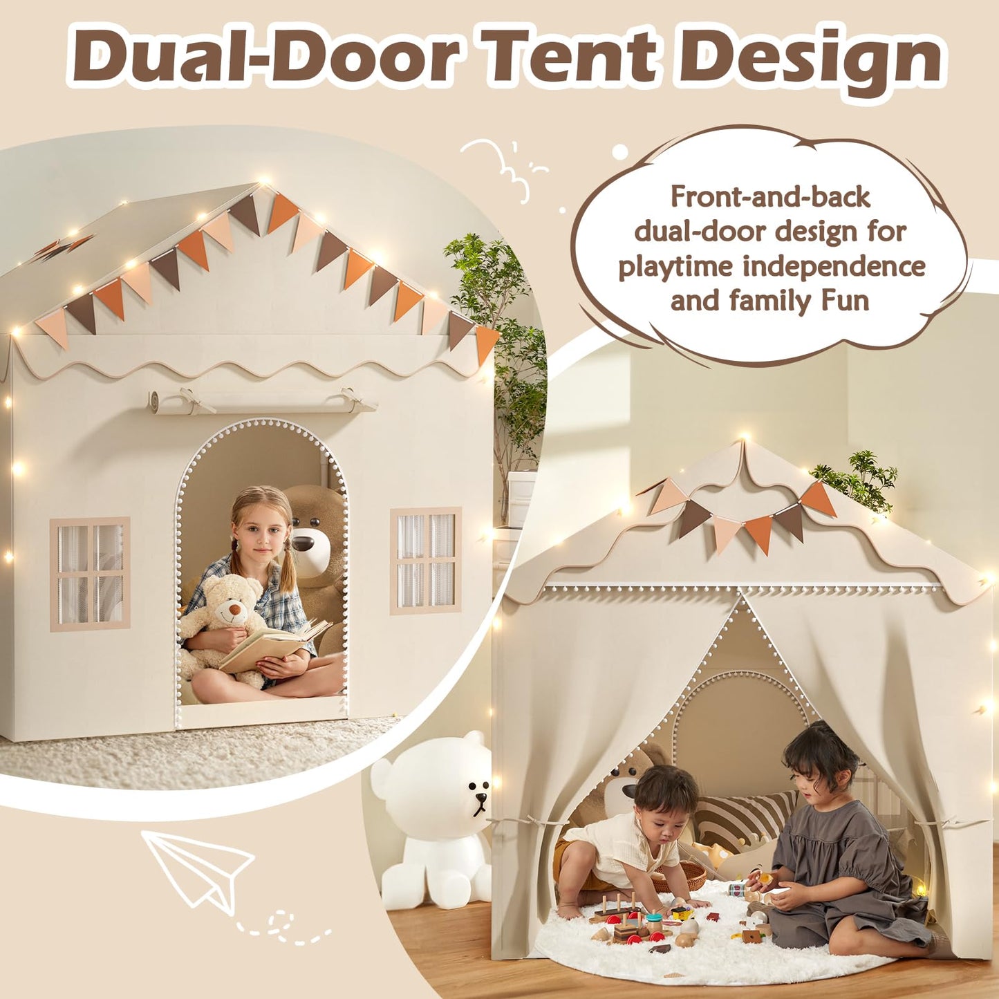 TreeStone Play Tent for Kids – 2-in-1 Toddler Tent with Padded Mat, Light, 2 Doors & 4 Windows (51 x 39 x 53 in)
