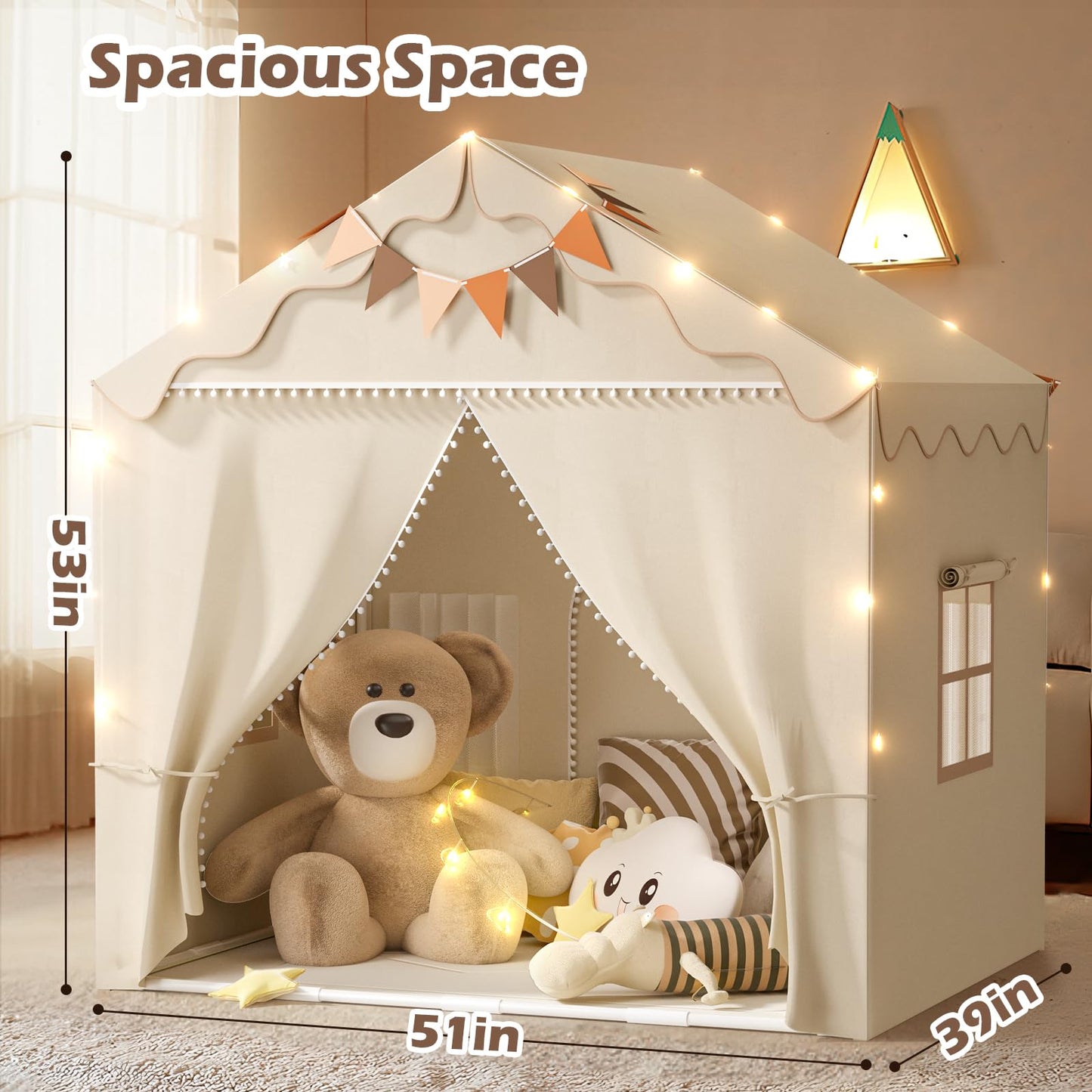 TreeStone Play Tent for Kids – 2-in-1 Toddler Tent with Padded Mat, Light, 2 Doors & 4 Windows (51 x 39 x 53 in)