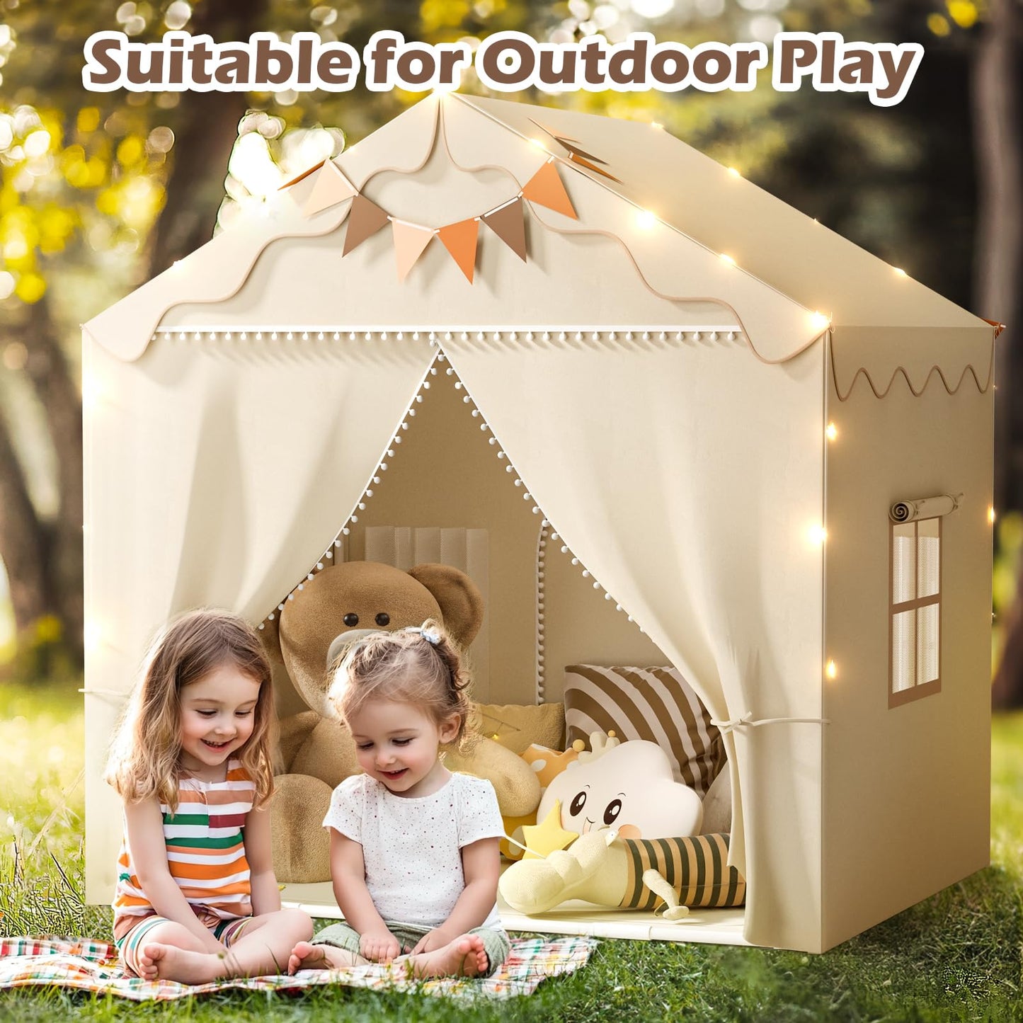 TreeStone Play Tent for Kids – 2-in-1 Toddler Tent with Padded Mat, Light, 2 Doors & 4 Windows (51 x 39 x 53 in)