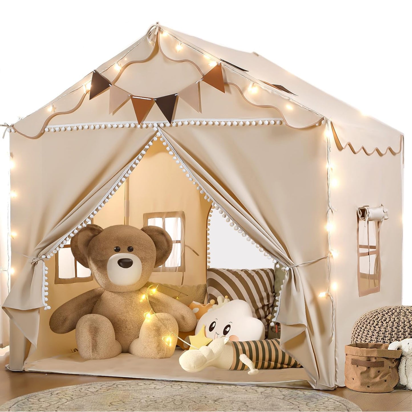 TreeStone Play Tent for Kids – 2-in-1 Toddler Tent with Padded Mat, Light, 2 Doors & 4 Windows (51 x 39 x 53 in)