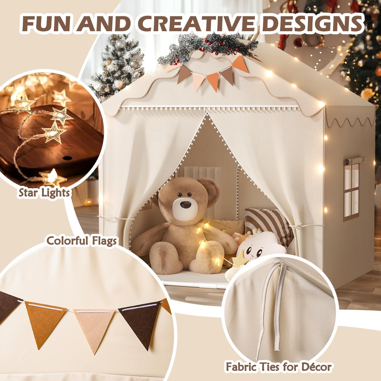 TreeStone Play Tent for Kids – 2-in-1 Toddler Tent with Padded Mat, Light, 2 Doors & 4 Windows (51 x 39 x 53 in)