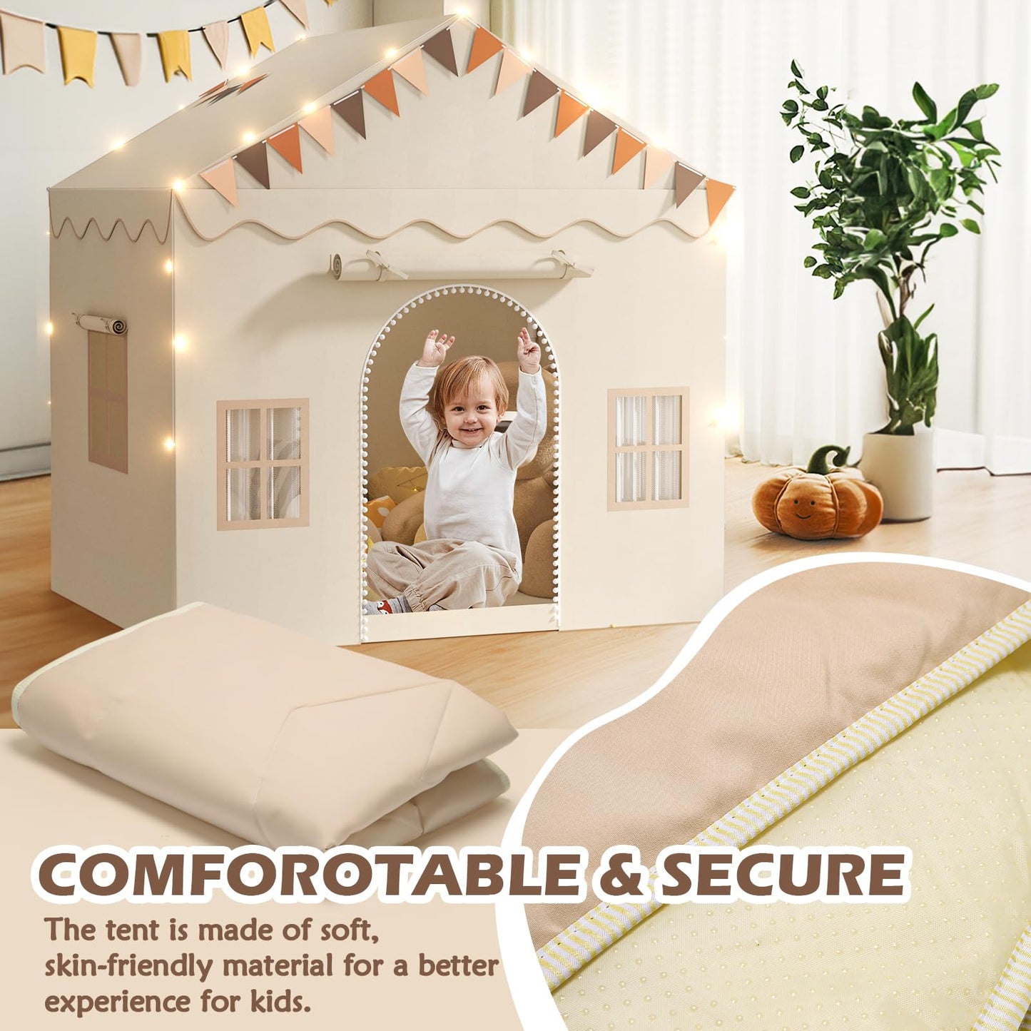 TreeStone Play Tent for Kids – 2-in-1 Toddler Tent with Padded Mat, Light, 2 Doors & 4 Windows (51 x 39 x 53 in)