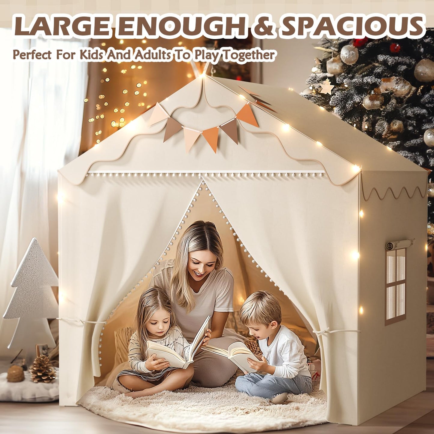 TreeStone Play Tent for Kids – 2-in-1 Toddler Tent with Padded Mat, Light, 2 Doors & 4 Windows (51 x 39 x 53 in)